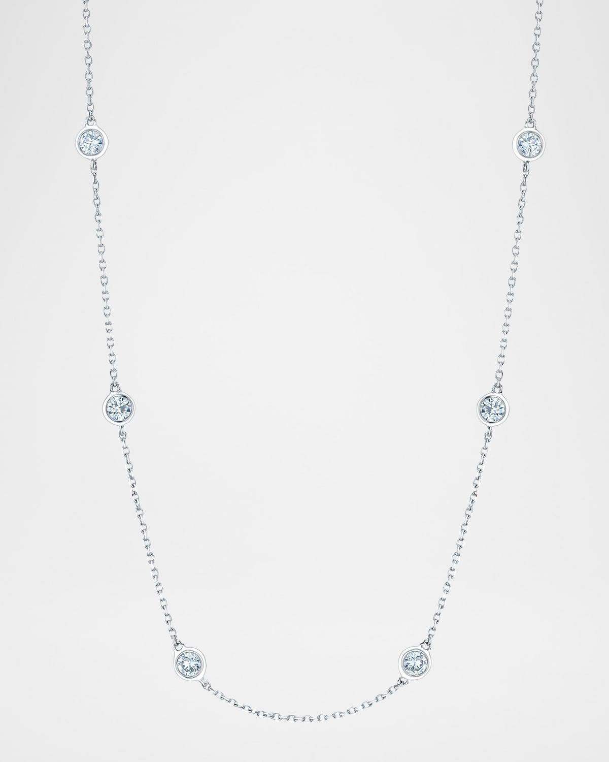 18K Gold Handmade Bezel Diamond Station Chain Necklace, 16"L, 0.80tcw