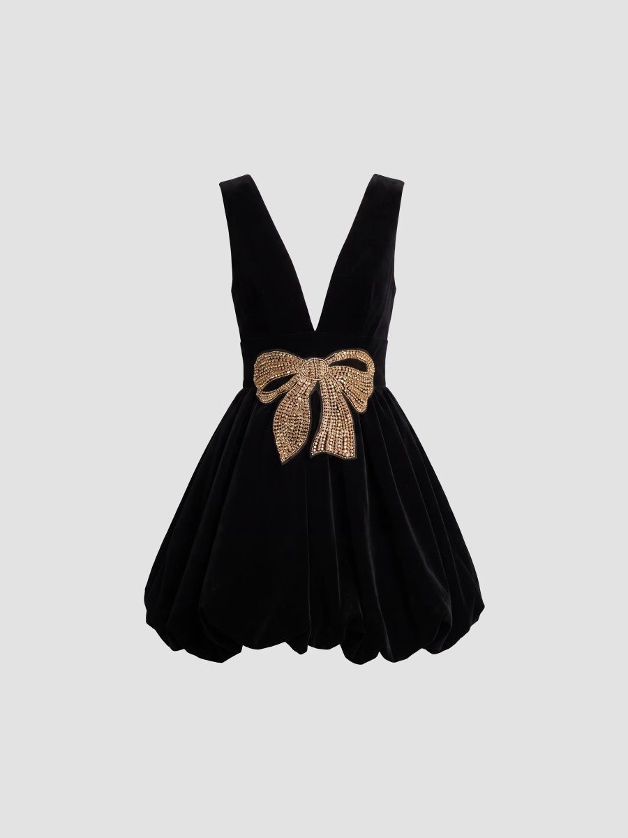 Mac Duggal Women's Bubble-Hem Velvet Bow Mini Dress - Black - Size 12