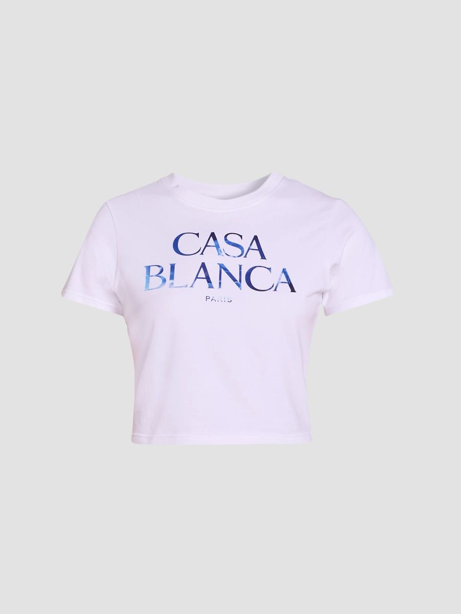Casablanca Women's Stacked Logo Cotton Crop T-Shirt - White - Size XL