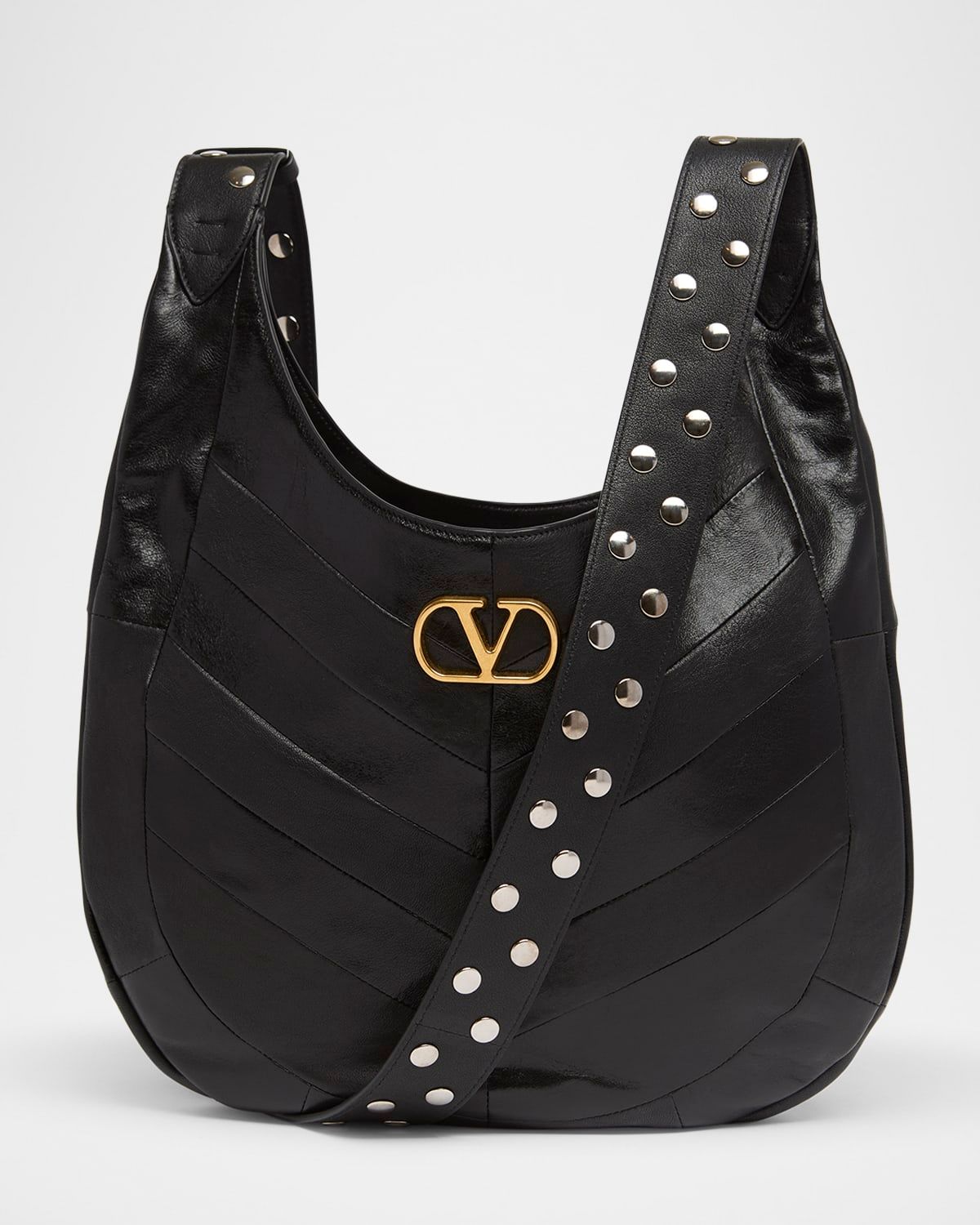 Hoboho Studded Patchwork Leather Hobo Bag