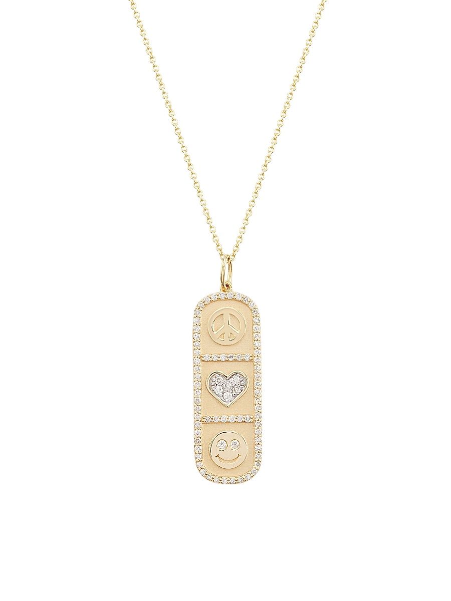 Women's Cartouche Icons 14K Gold & Diamond Charm Necklace - Gold