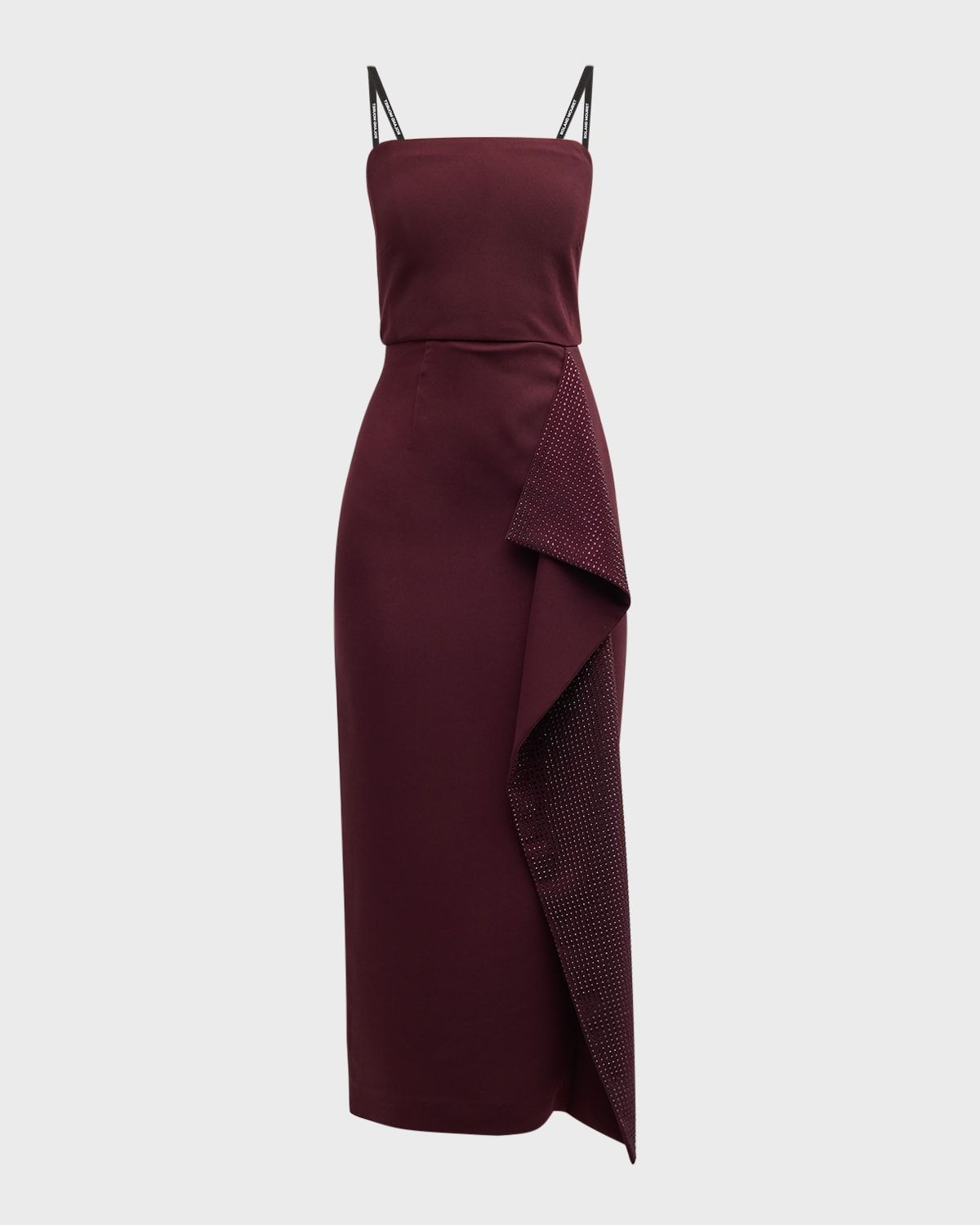 Aubergine Strapless Diamante-Ruffle Midi Dress