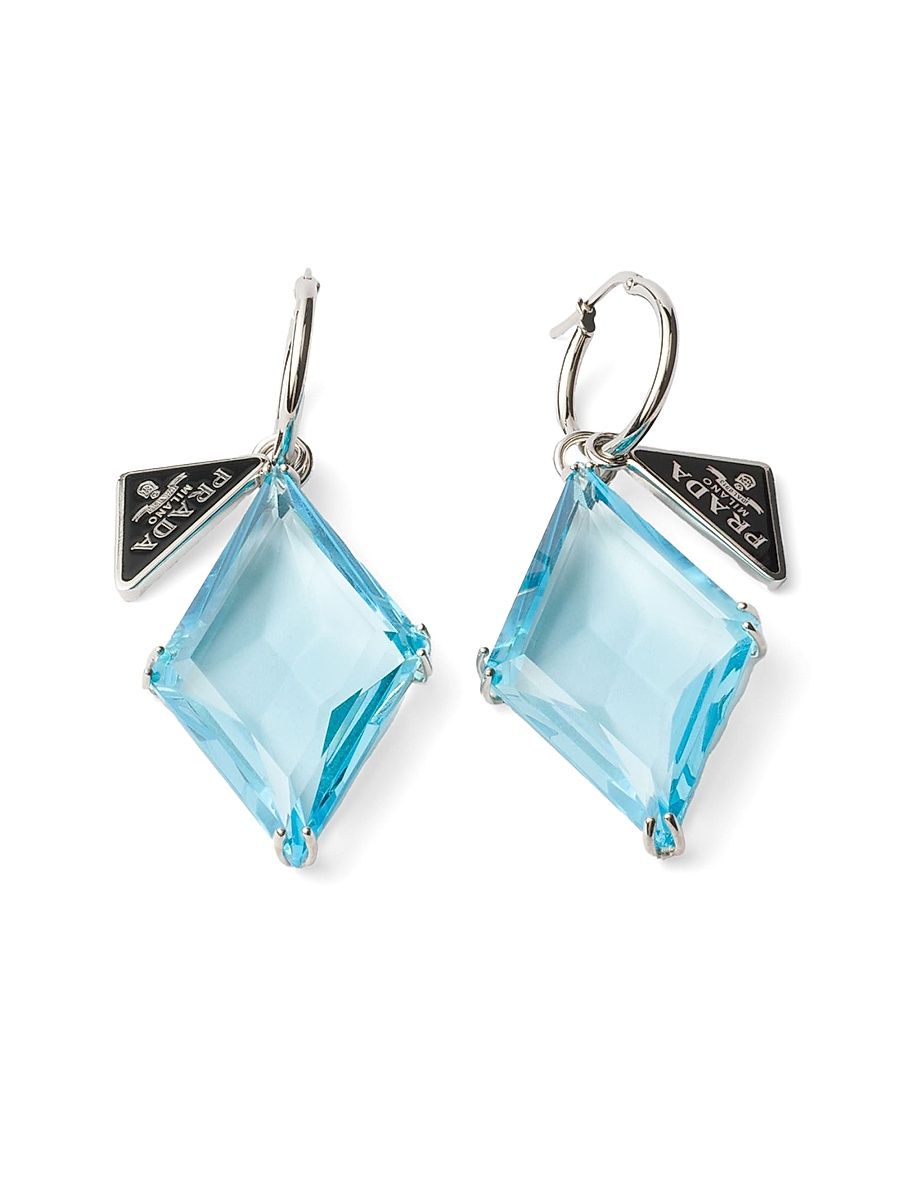 Women's Metal and Glass Earrings - Aquamarine