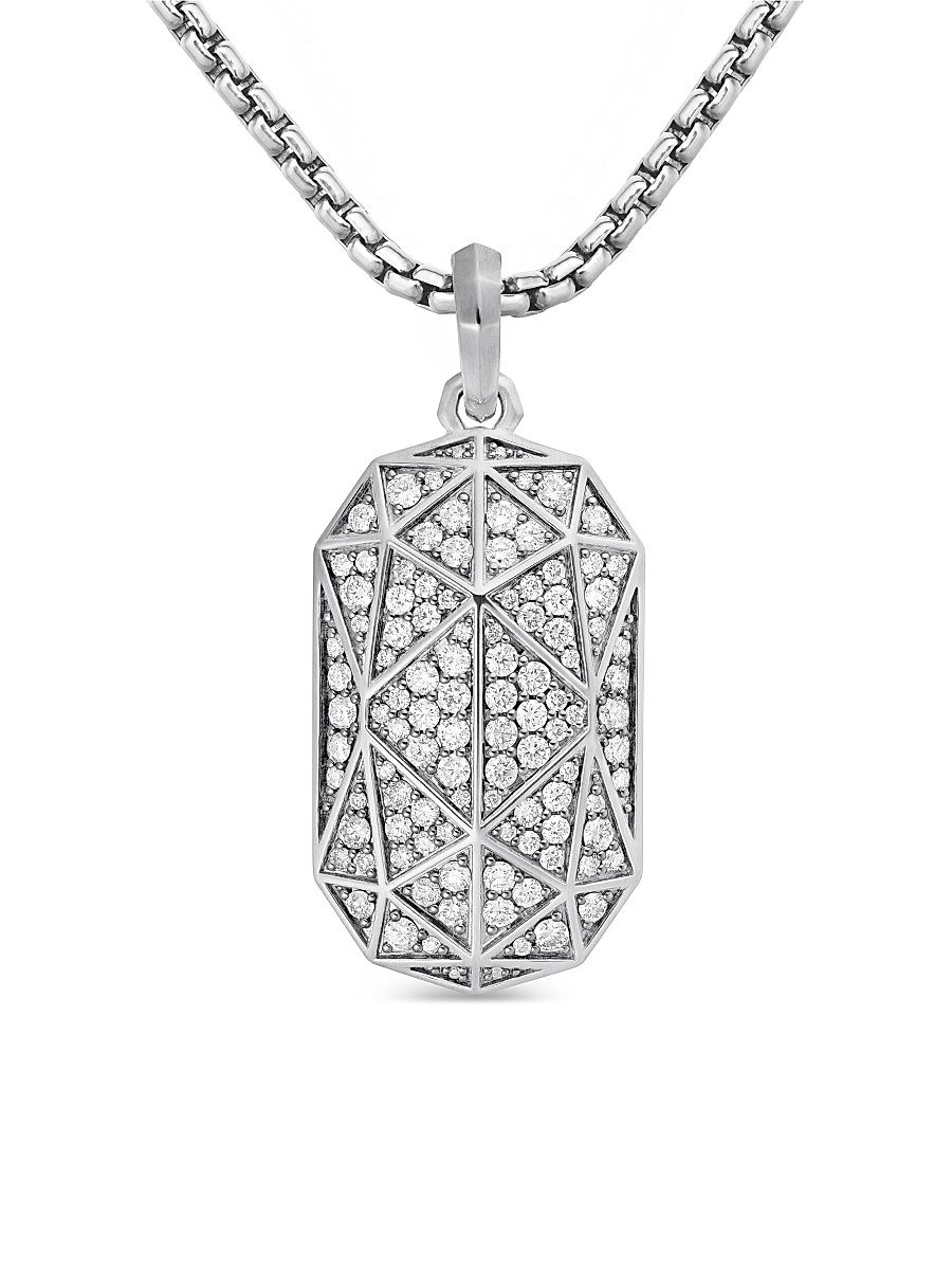 Men's Torqued Faceted Amulet In Sterling Silver - Diamond