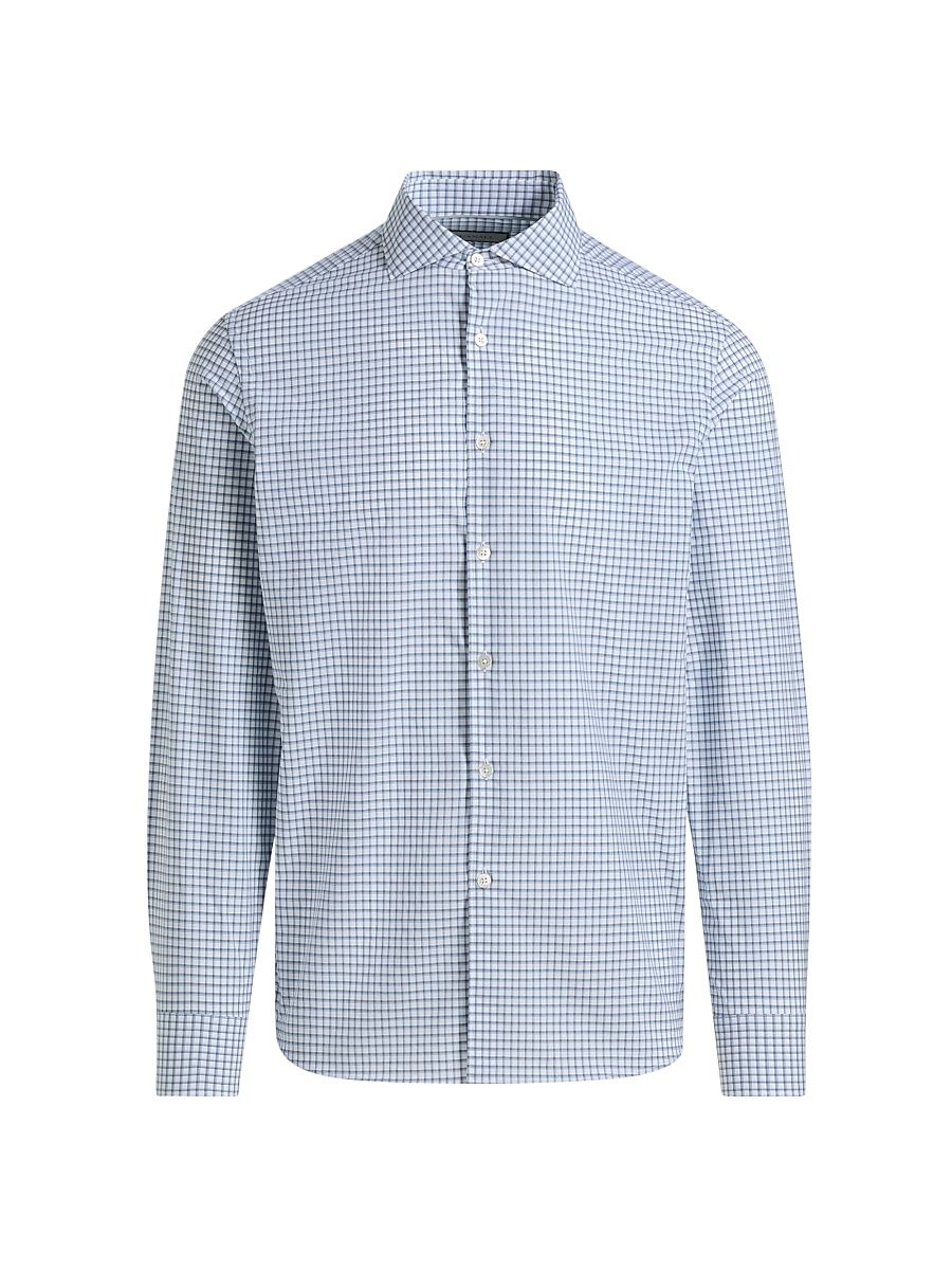 Men's Window Check Cotton Sport Shirt - Blue - Size XXL