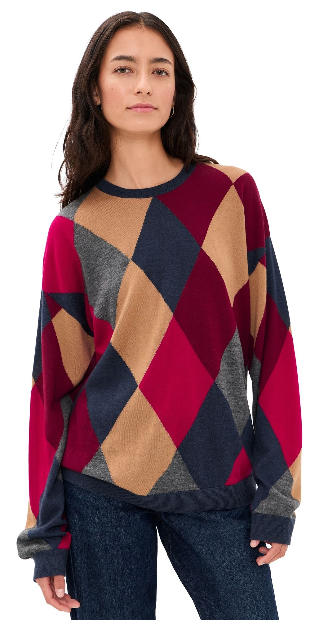 Leset James Argyle Oversized Crew Neck Sweater Framboise Argyle XS