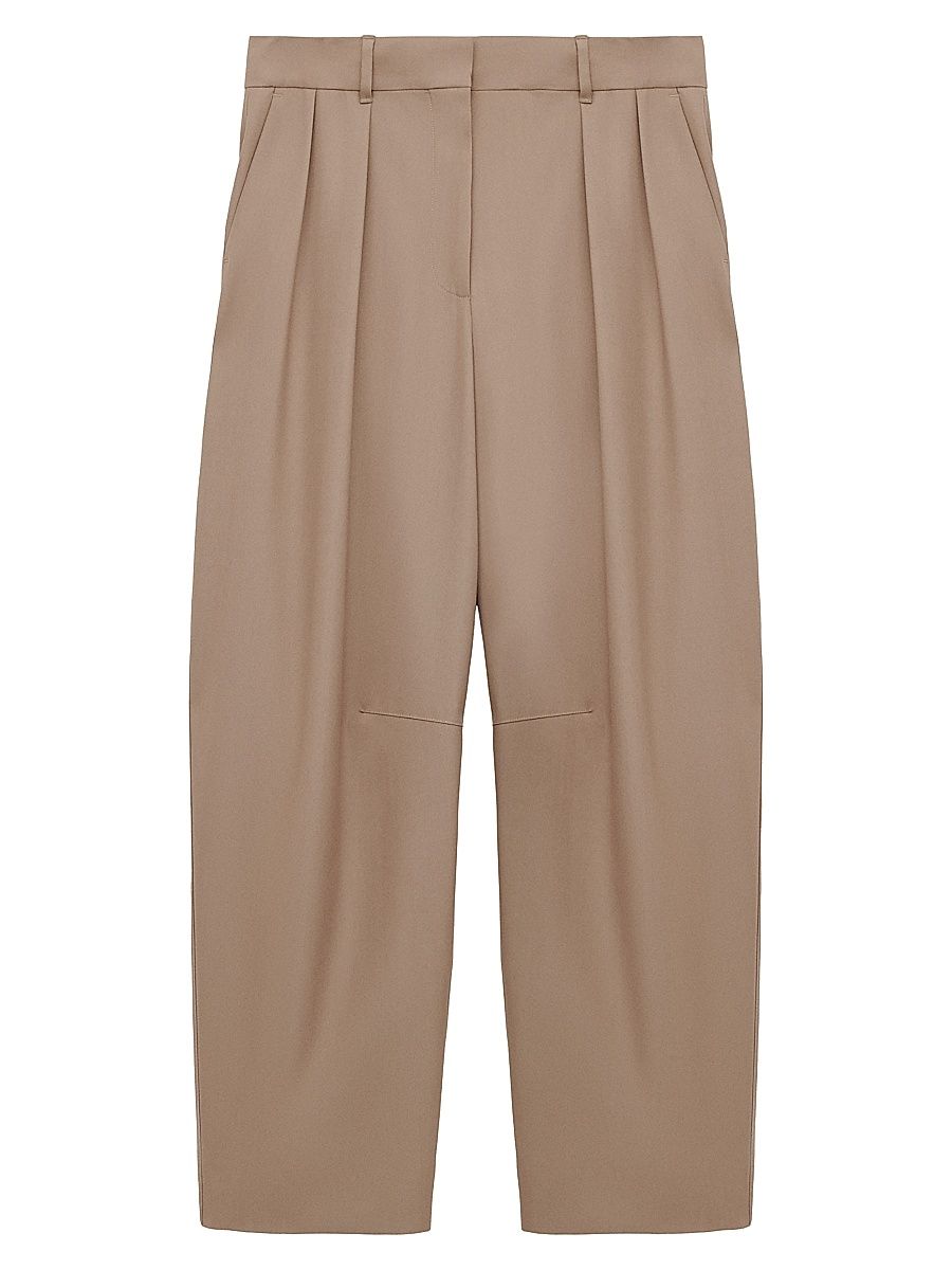 Women's Pleated Wool-Blend Barrel Trousers - Beige - Size 0