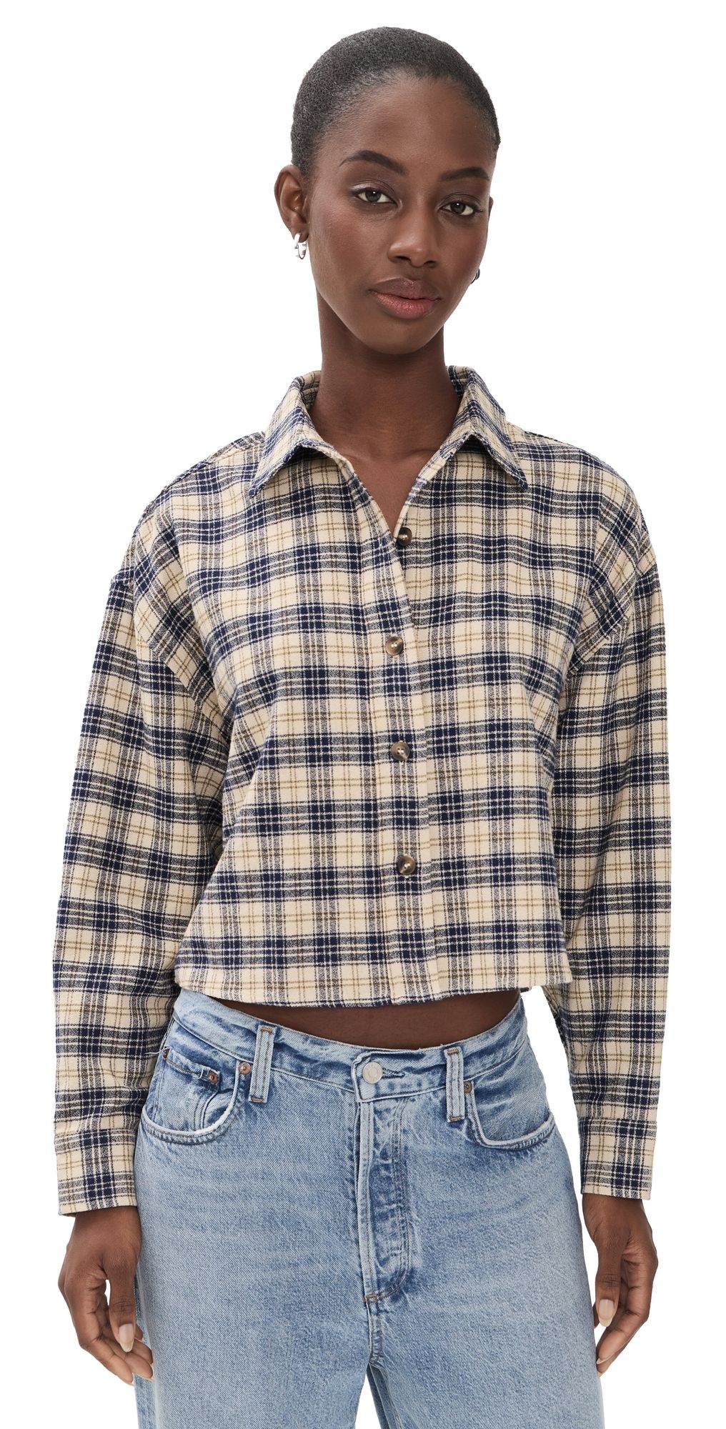 perfectwhitetee Tate Button Down Shirt Sugar Plaid L