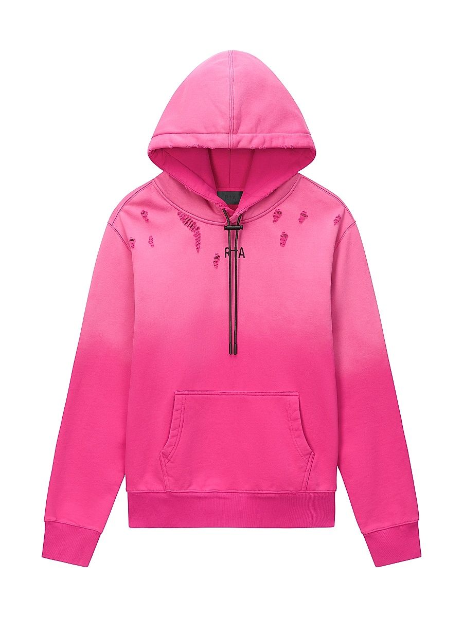 Men's Chaparral Dion Ombré Cotton Distressed Hoodie - Vintage Fuchsia - Size Medium