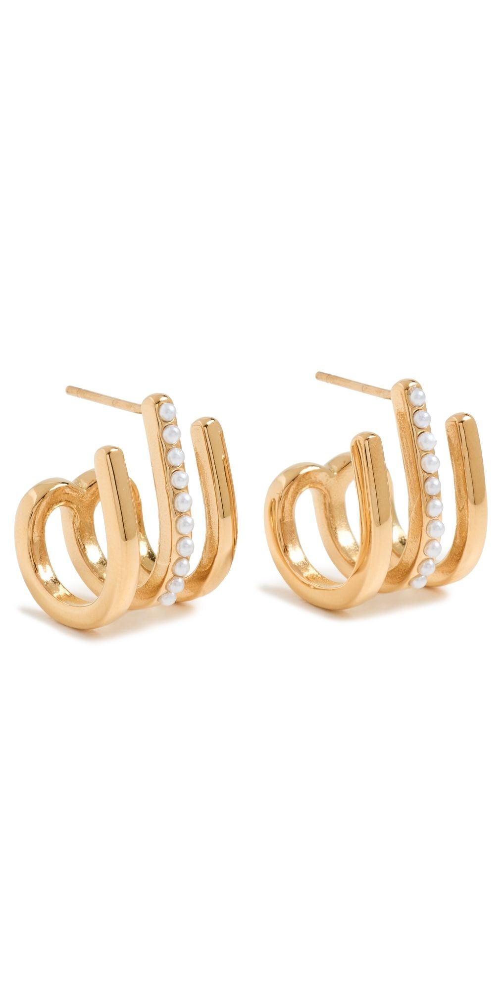 Kenneth Jay Lane Gold Post Huggie Earrings Gold/Pearl One Size