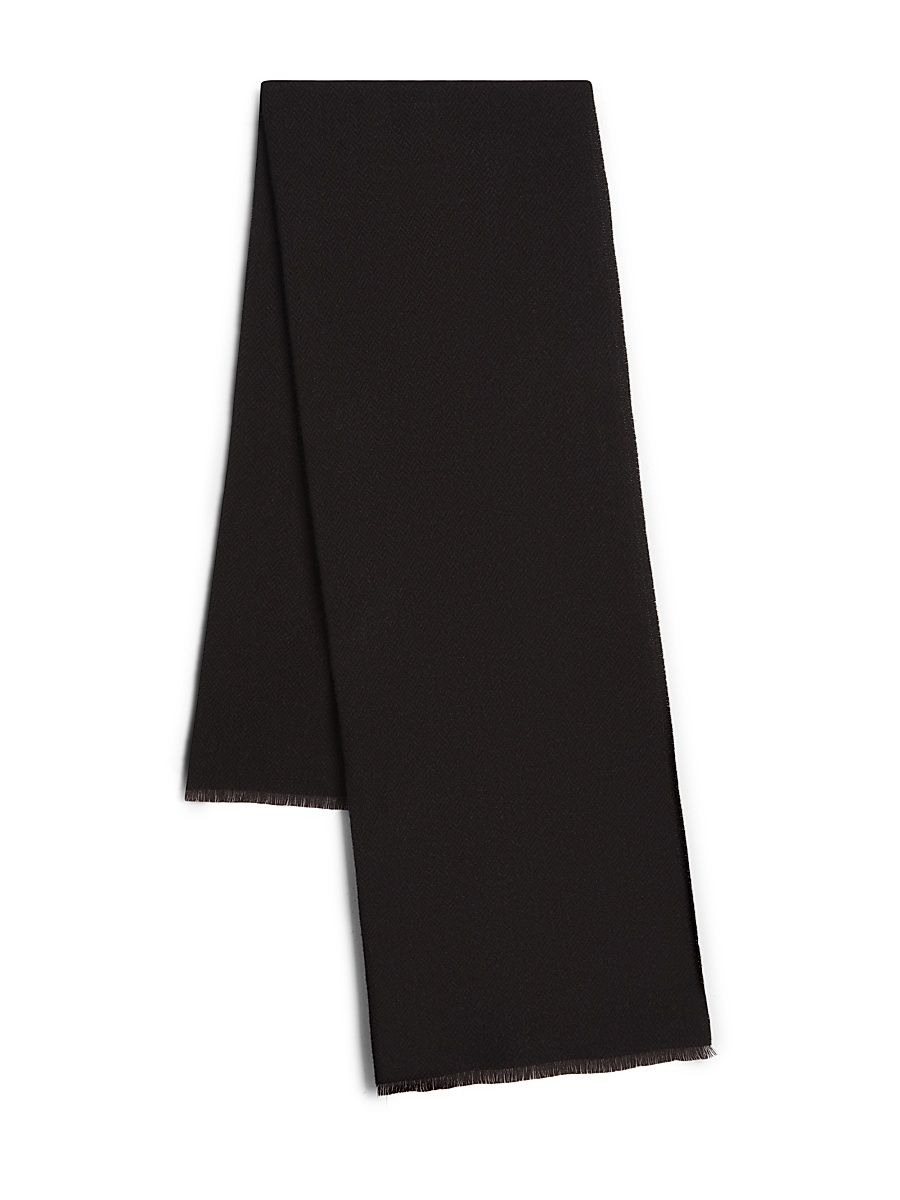 Men's Wool & Cashmere Herringbone Scarf - Black Brown