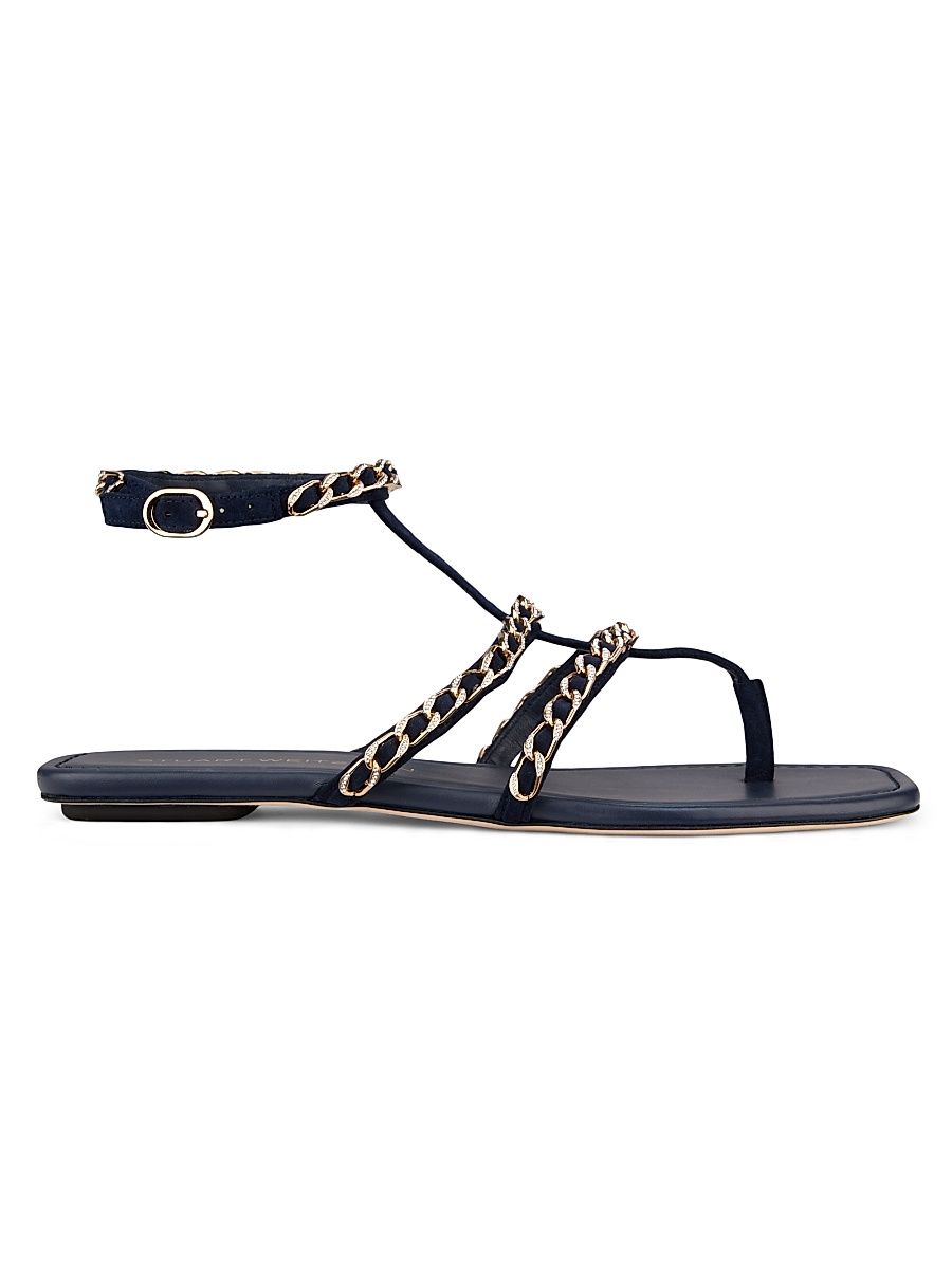 Women's Soluxe Chain-Strap Suede Sandals - Nice Blue - Size 9.5