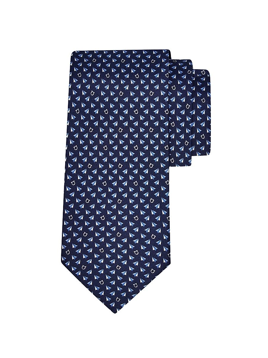 Men's Bussola Paper Airplanes Silk Tie - Blue