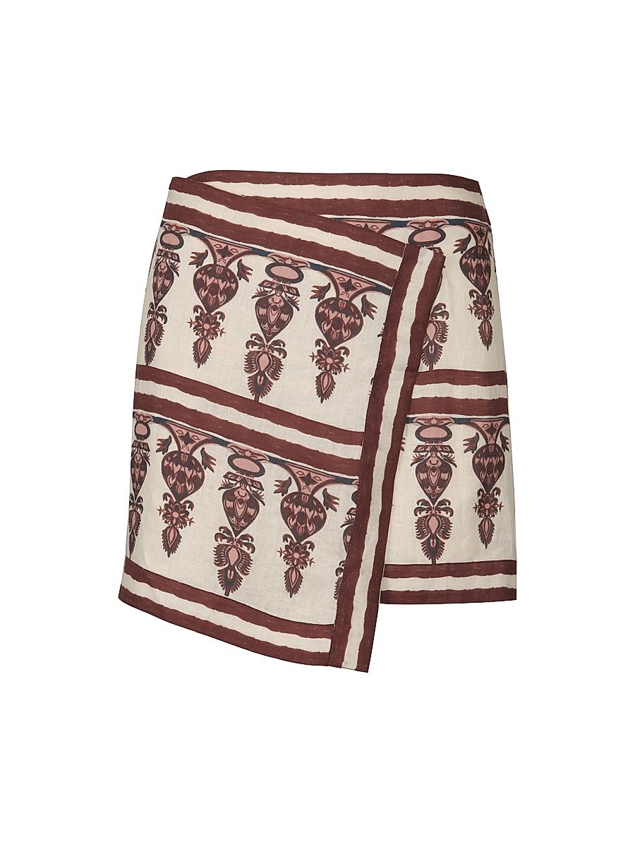 Women's Roots Linen Wrap Skirt - Ecru Wine - Size 6