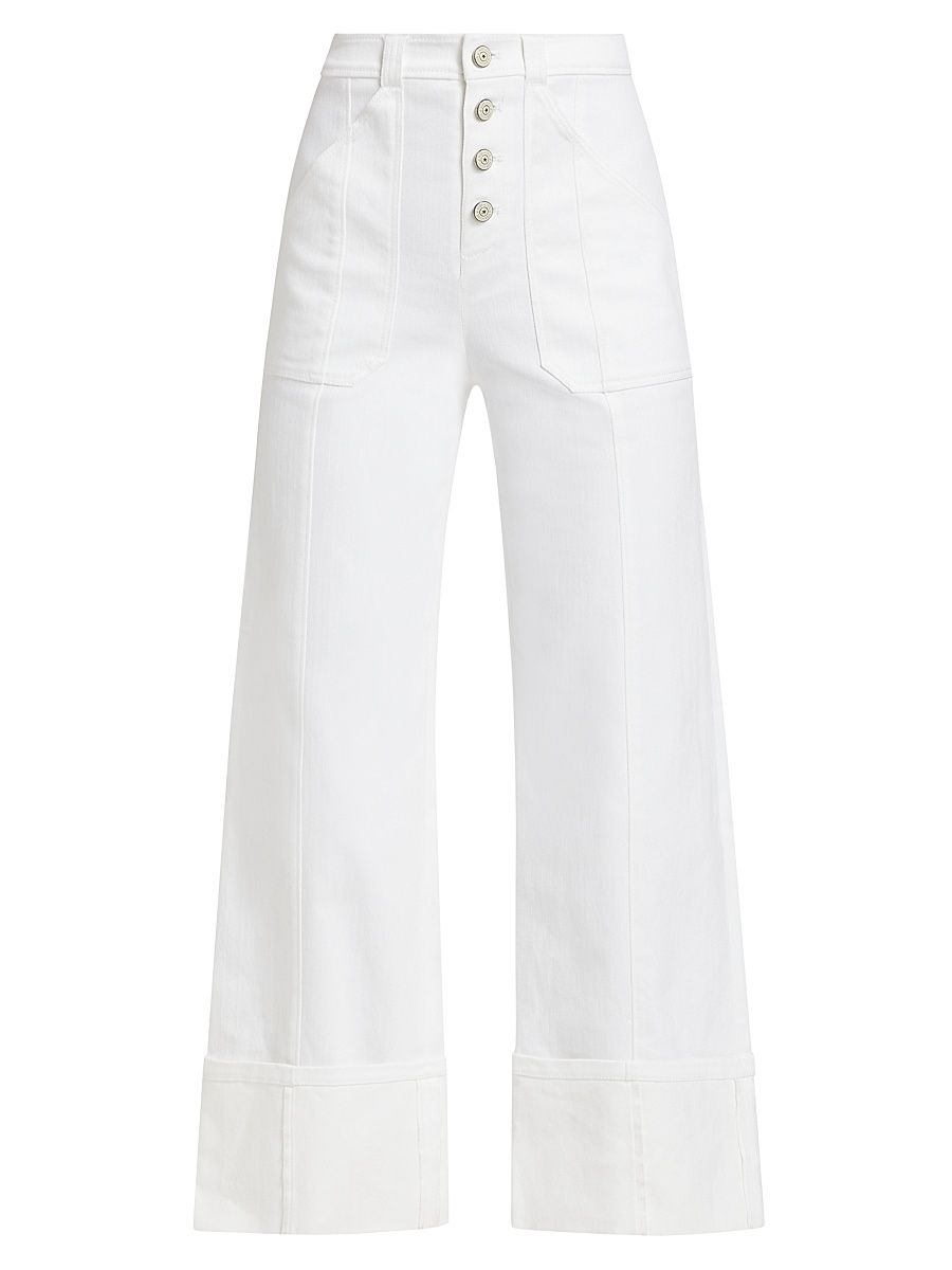 Women's Benji Twill Cotton-Blend Cuffed Flare Pants - White - Size 16