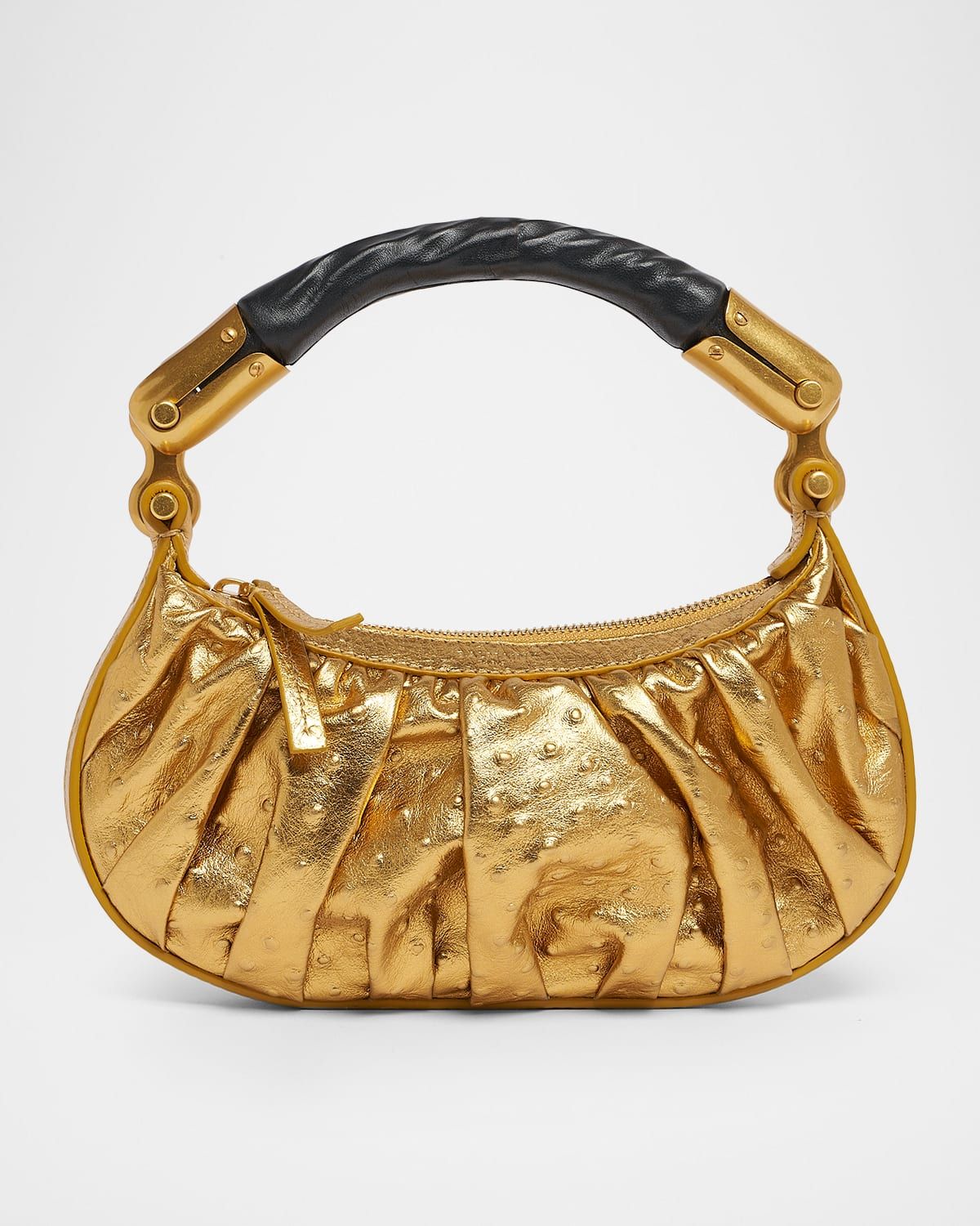 Ebene Mini Ruched Top-Handle Bag in Lame Leather