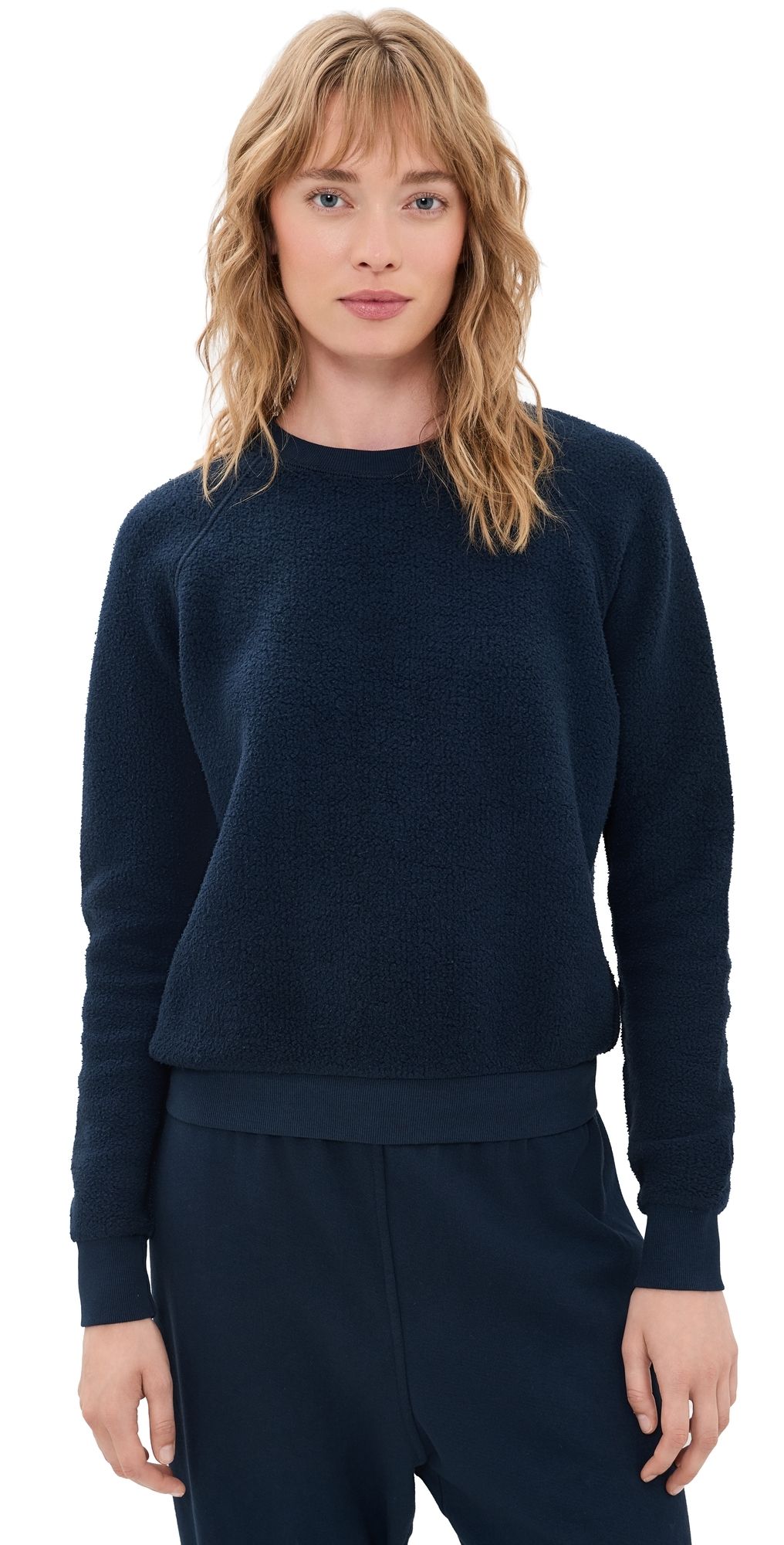 perfectwhitetee Ziggy Inside Out Fleece Long Sleeve Crew Neck Sweatshirt Navy L