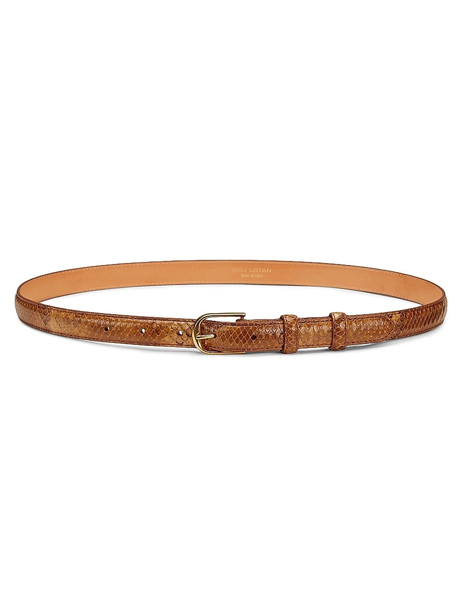 Nili Lotan Women's Jane Snake-Embossed Leather Belt - Camel Snake Skin With Gold - Size XXL