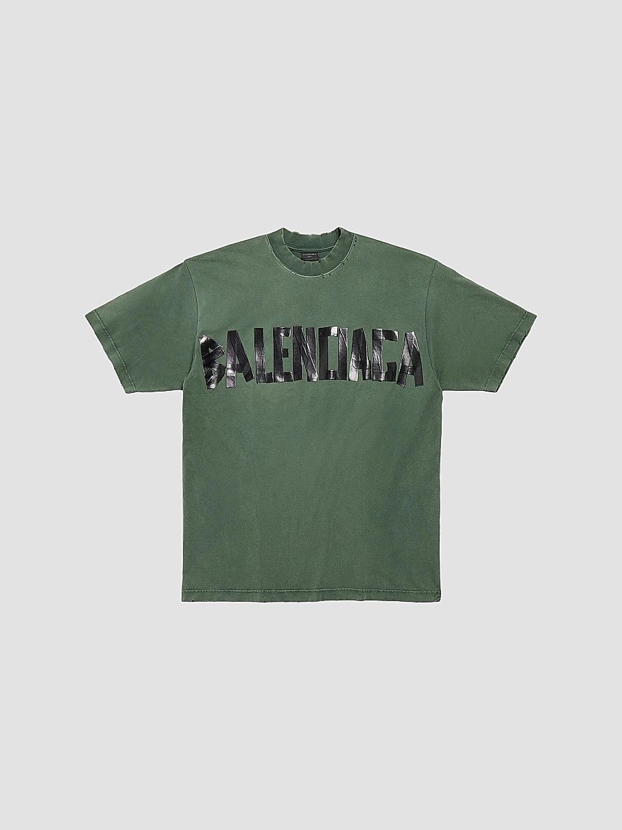 Balenciaga Unisex Medium Fit New Tape Type T-Shirt - Dark Green - Size Medium
