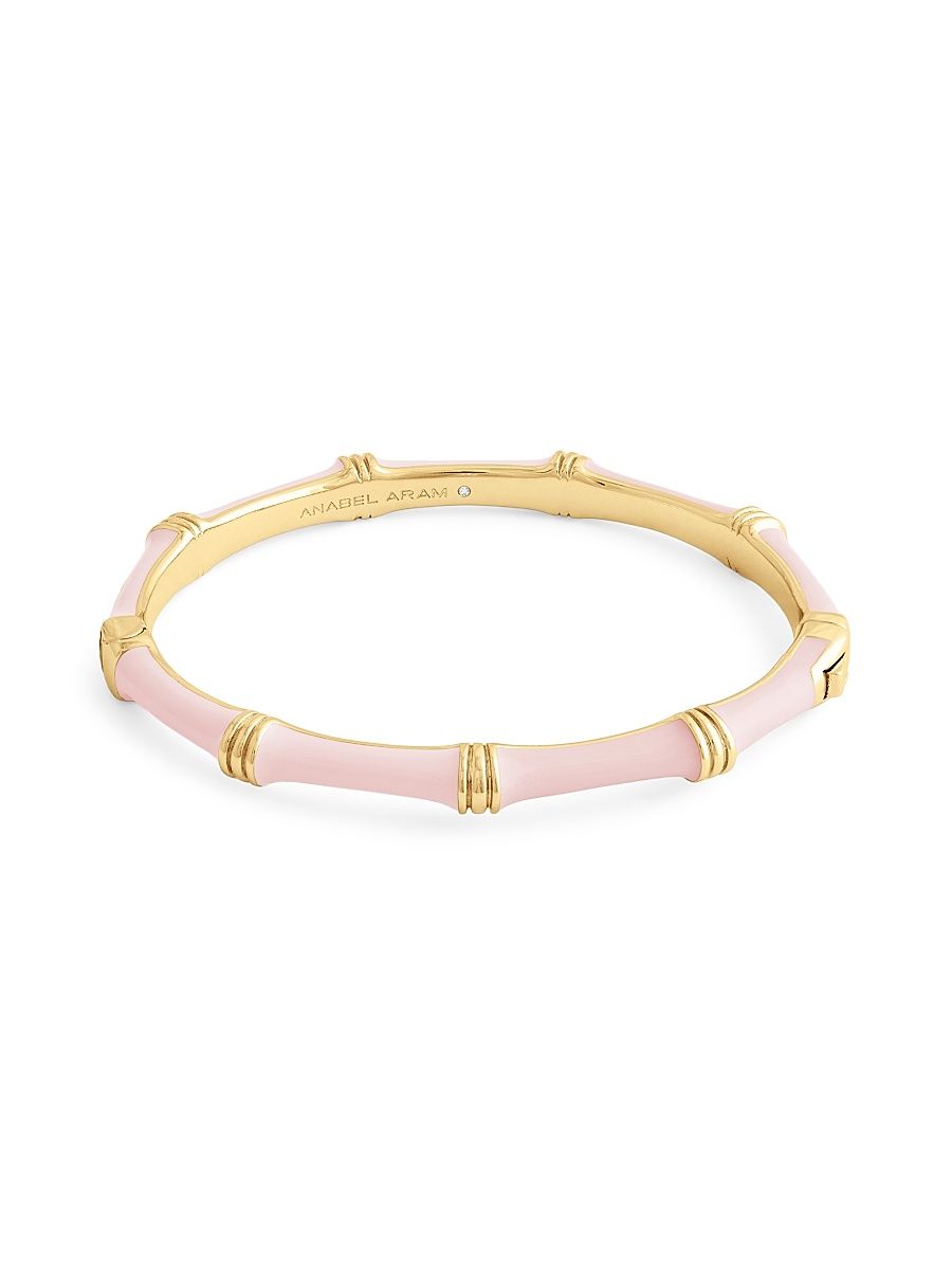 Women's Bamboo 18K-Gold-Plated & Enamel Hinged Bangle - Pale Pink