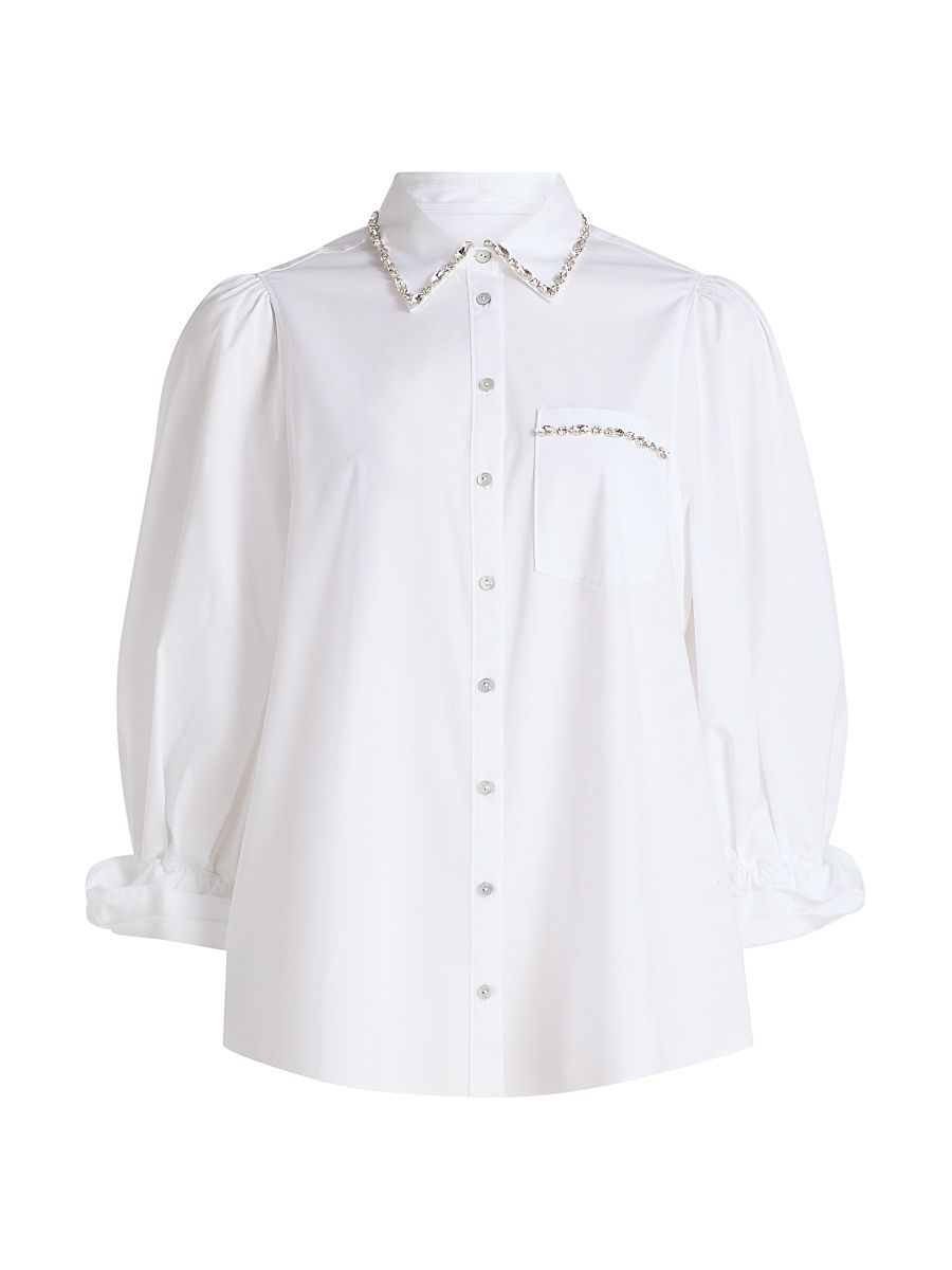 Women's Kaitlin Embellished Cotton-Blend Poplin Shirt - White - Size XL