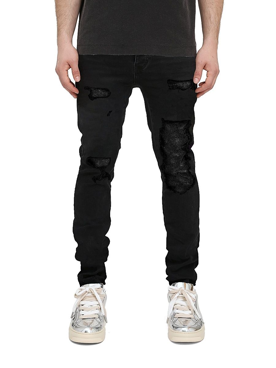 Men's Beaded Repair Skinny Jeans - Black - Size 40