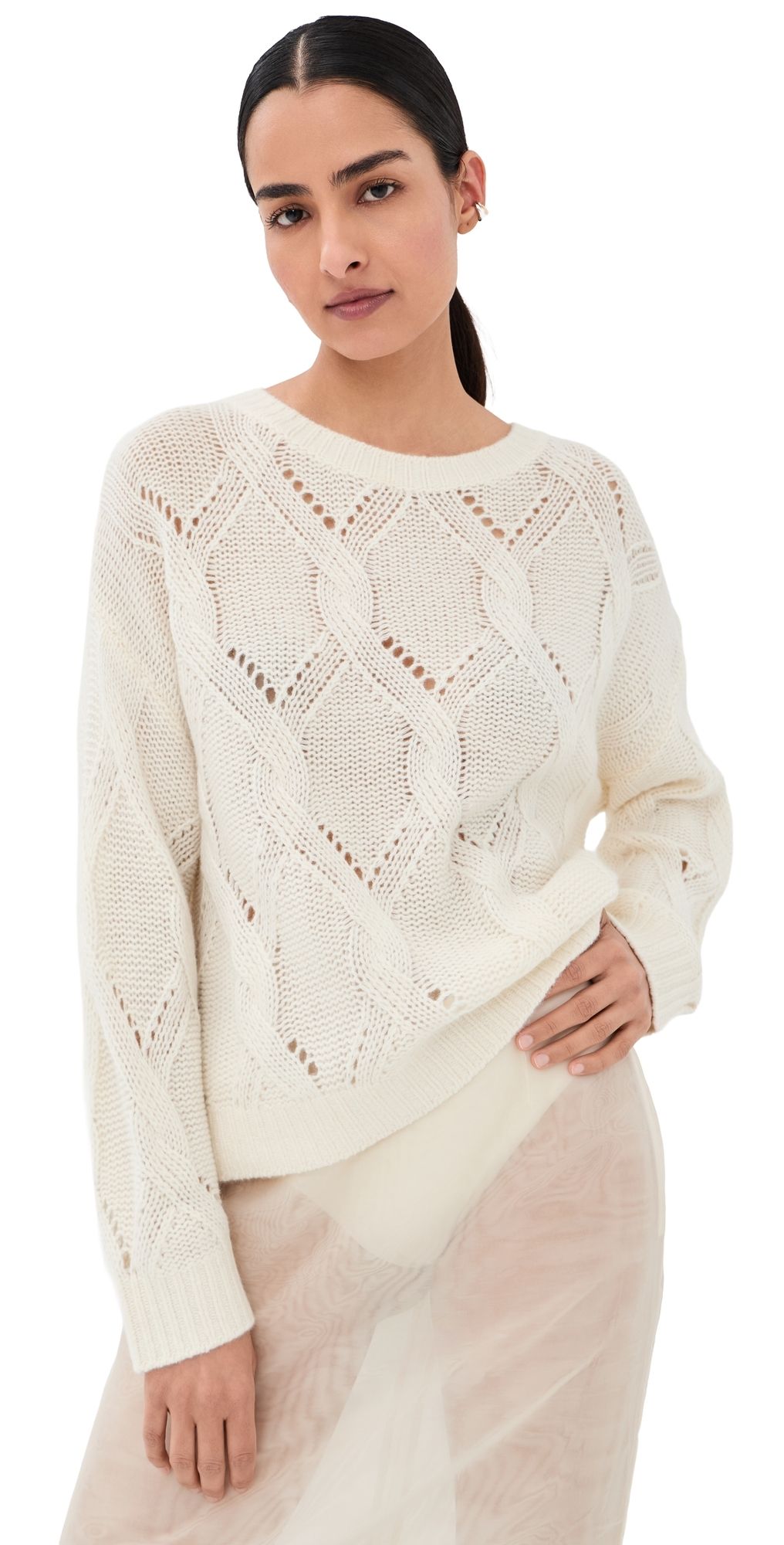 Sablyn Gia Slouchy Cashmere Crewneck Sweater Gardenia L