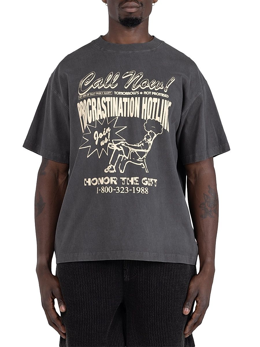Men's Procrastination Hotline Graphic Cotton T-Shirt - Black - Size XL