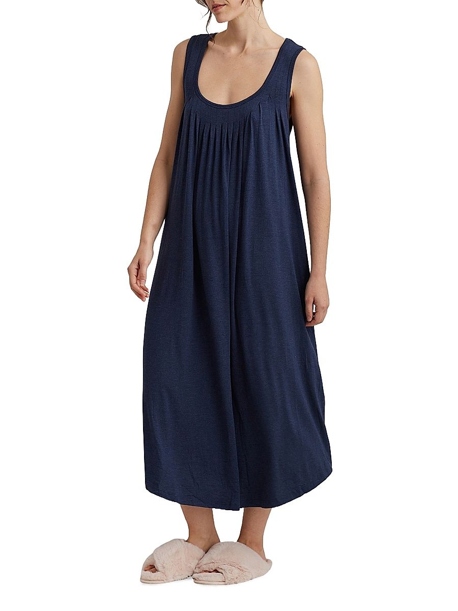 Women's Kate Pleated Modal Nightie - Navy Melange - Size Medium