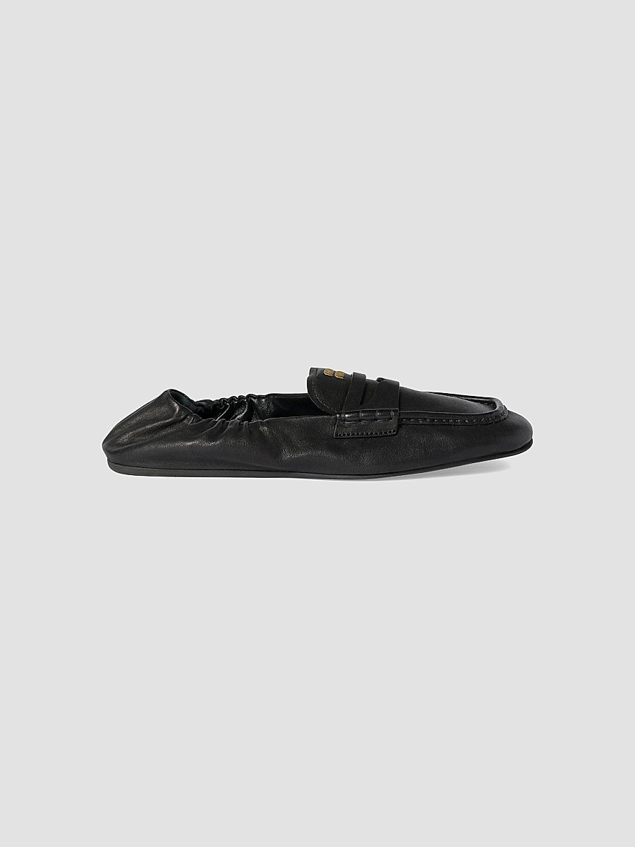 Miu Miu Women's Ruches Nappa Leather Loafers - Black - Size 11.5