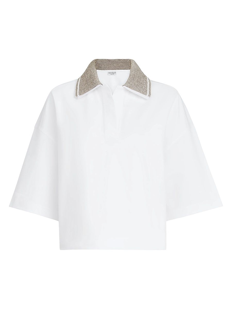 Women's Couture Interlock Polo Shirt with Sparkling Knit Collar - White - Size XXXXL