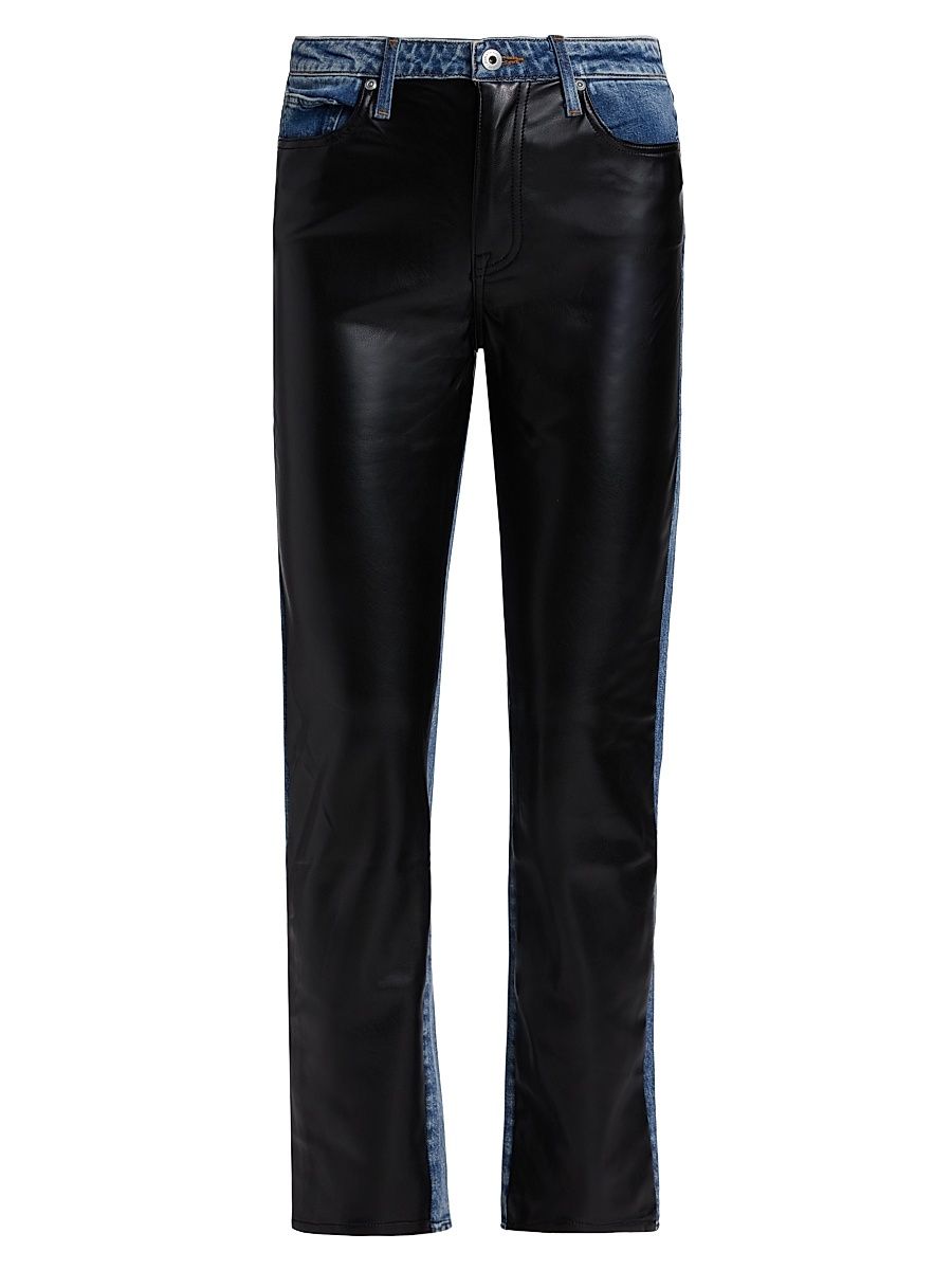 Women's River Mixed-Media High-Rise Straight-Leg Jeans - Vegan Leather Combo - Size 27