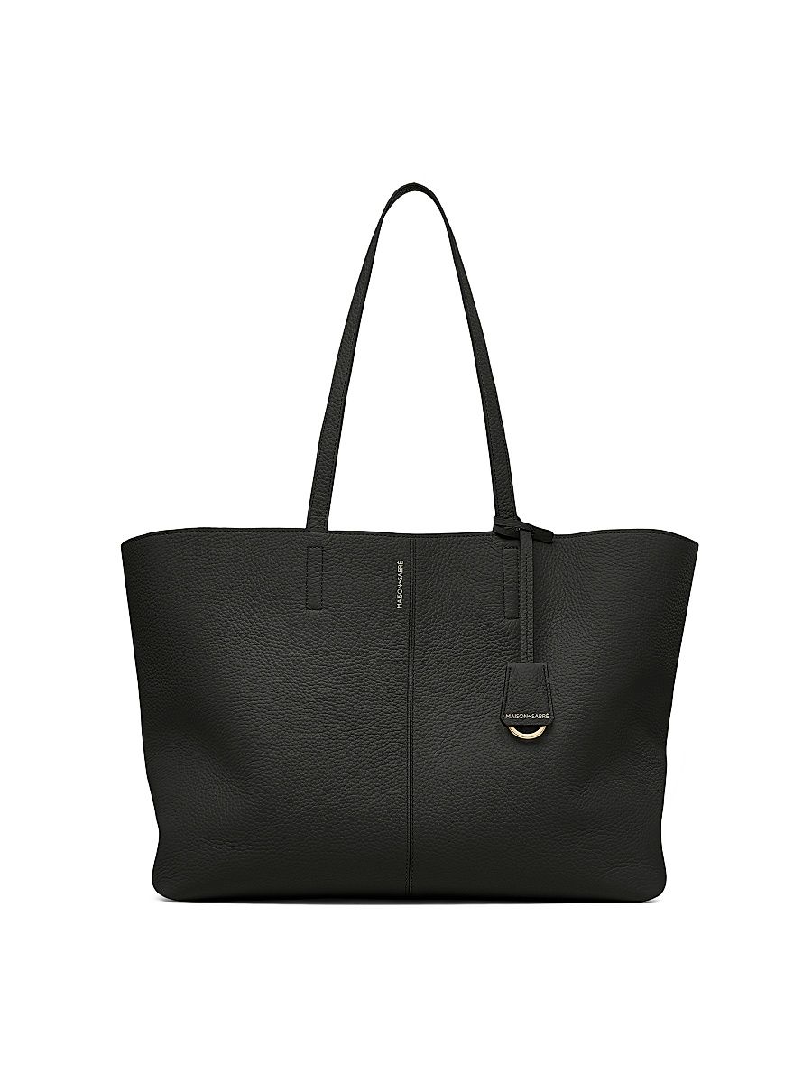 Women's Large Leather Zipped Soft Tote - Black Caviar