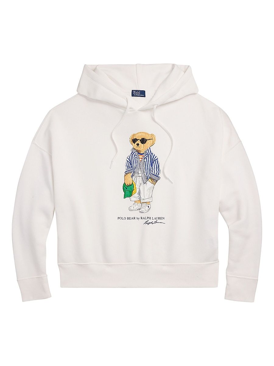 Women's Polo Bear Fleece Hoodie - White - Size Small