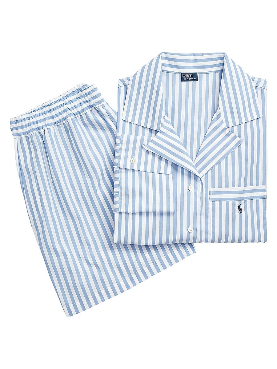 Women's Shirting Stripes Cropped 2-Piece Pajama Set - Wide Stripes - Size Medium