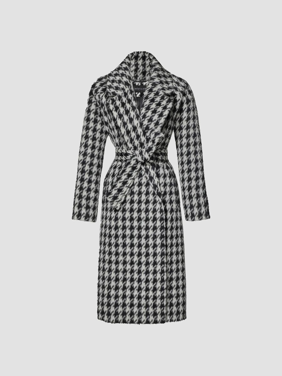 Sentaler Women's Suri Houndstooth Alpaca-Wool Long Coat - Black And White Houndstooth - Size XL