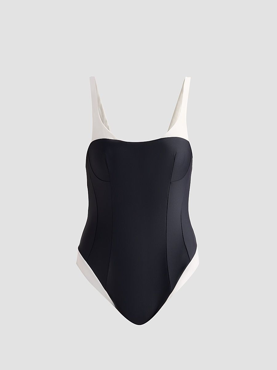 Women's Char Colorblocked One-Piece Swimsuit - Black Multi - Size Large