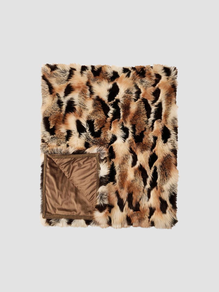 Gorski Fox-Print Faux-Fur Throw - Gold