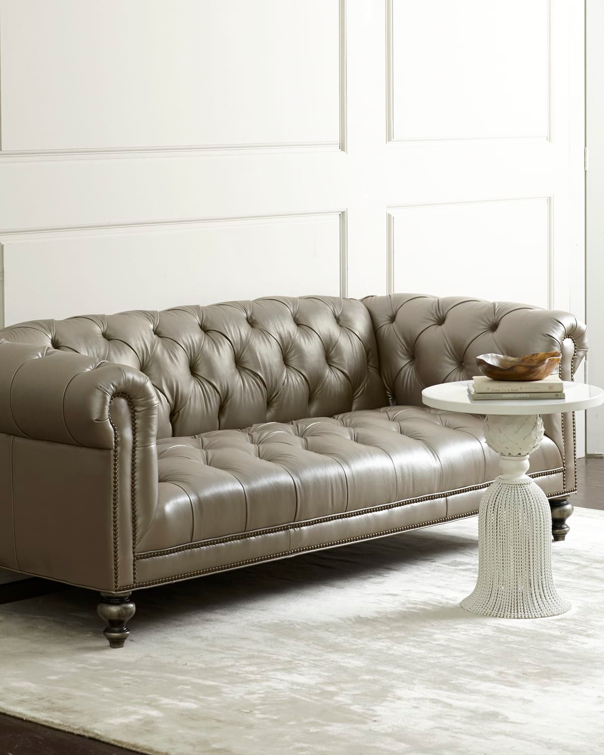 Morgan Gray Chesterfield Leather Sofa