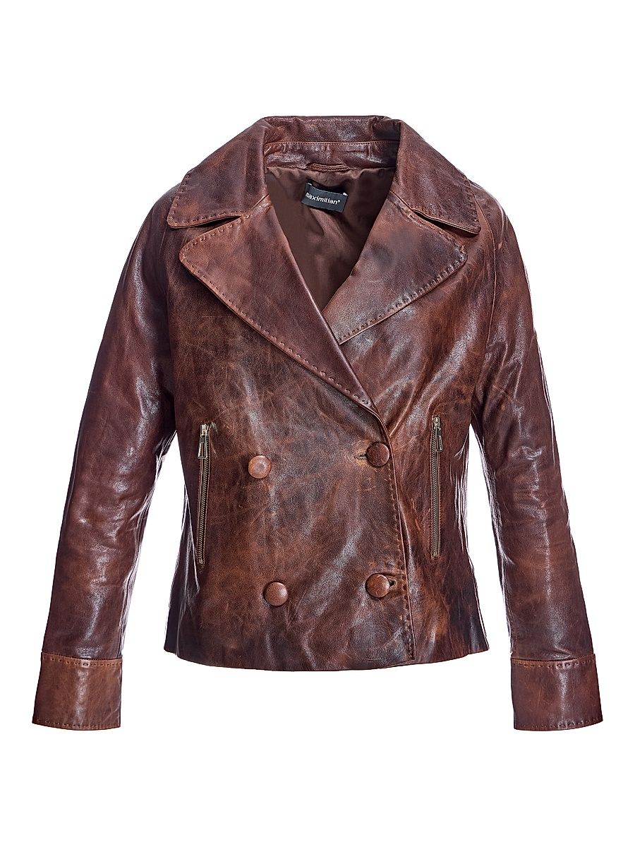 Women's Whiskey Leather Jacket - Distressed Whisky - Size Large