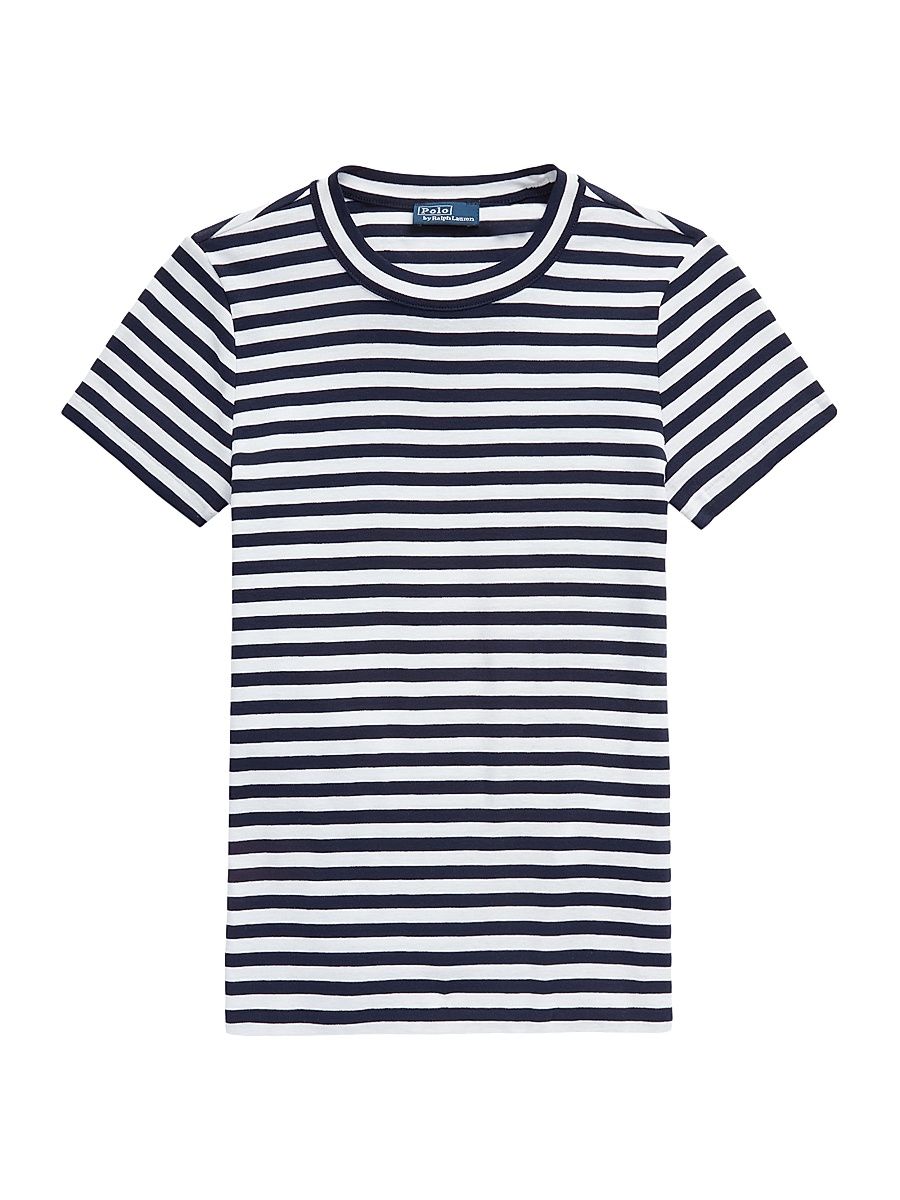 Women's Stripe Rib-Knit Cotton T-Shirt - Cruise Navy White - Size XS