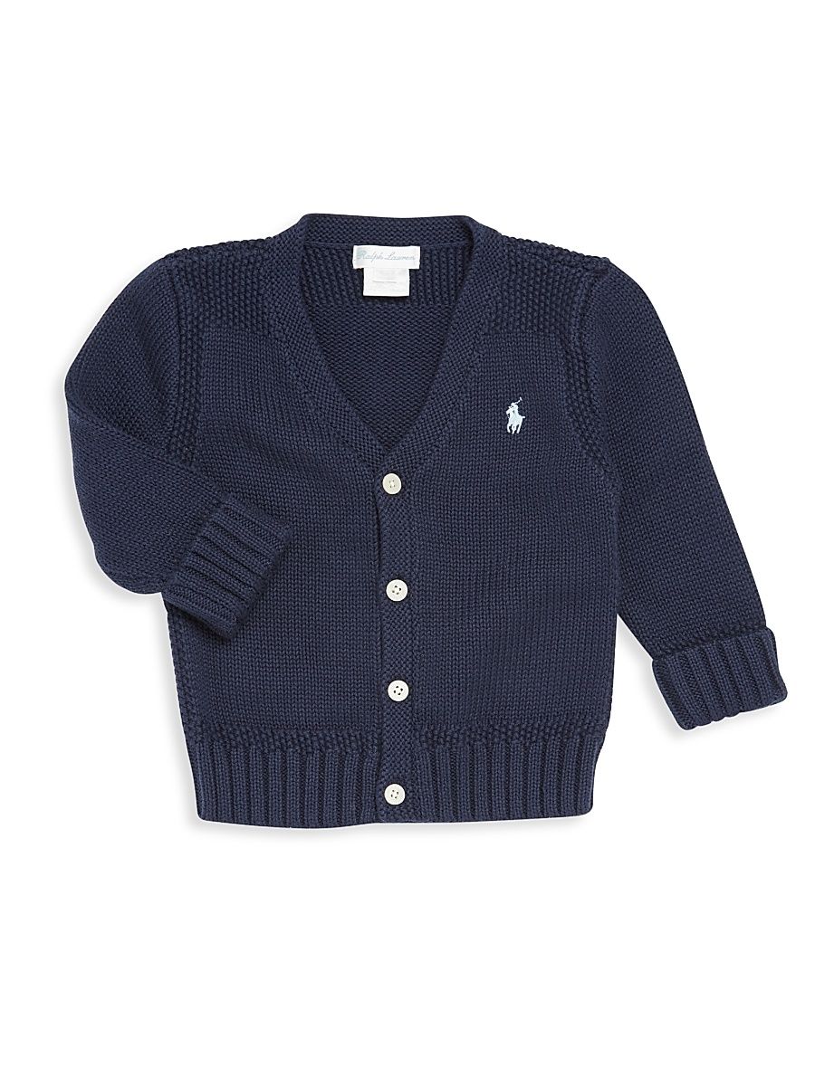 Baby's Combed Cotton V-Neck Cardigan - Refined Navy - Size 12 Months