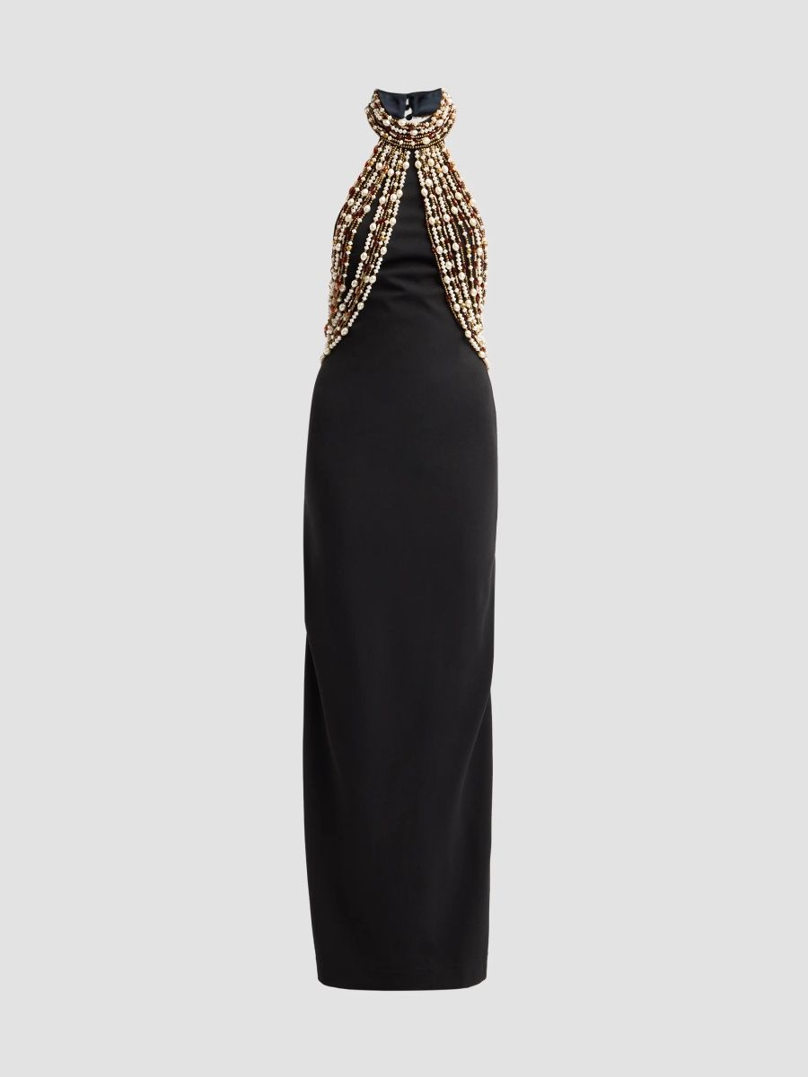 PatBO Women's Tina Beaded Halterneck Gown - Black - Size 8