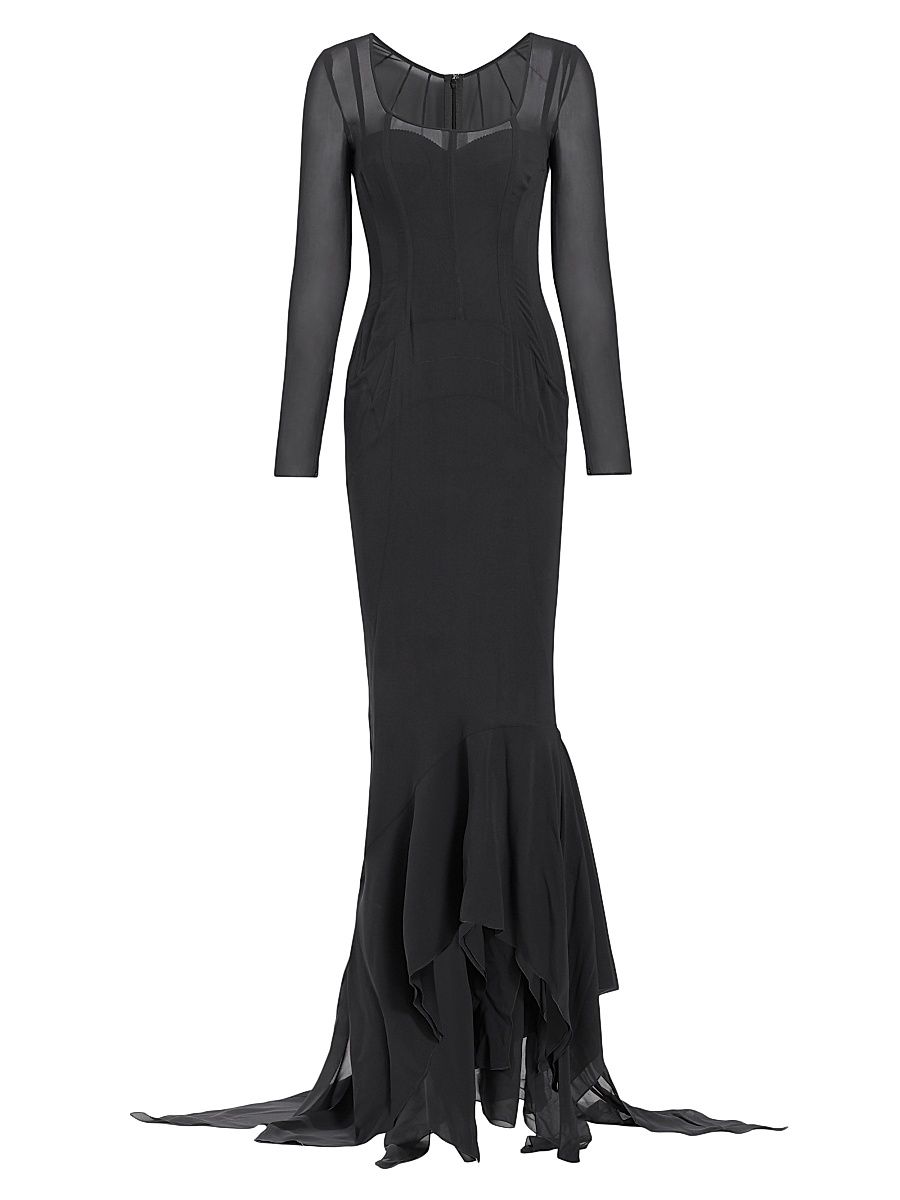 Women's Sheer Long-Sleeve Gown - Grey - Size 2
