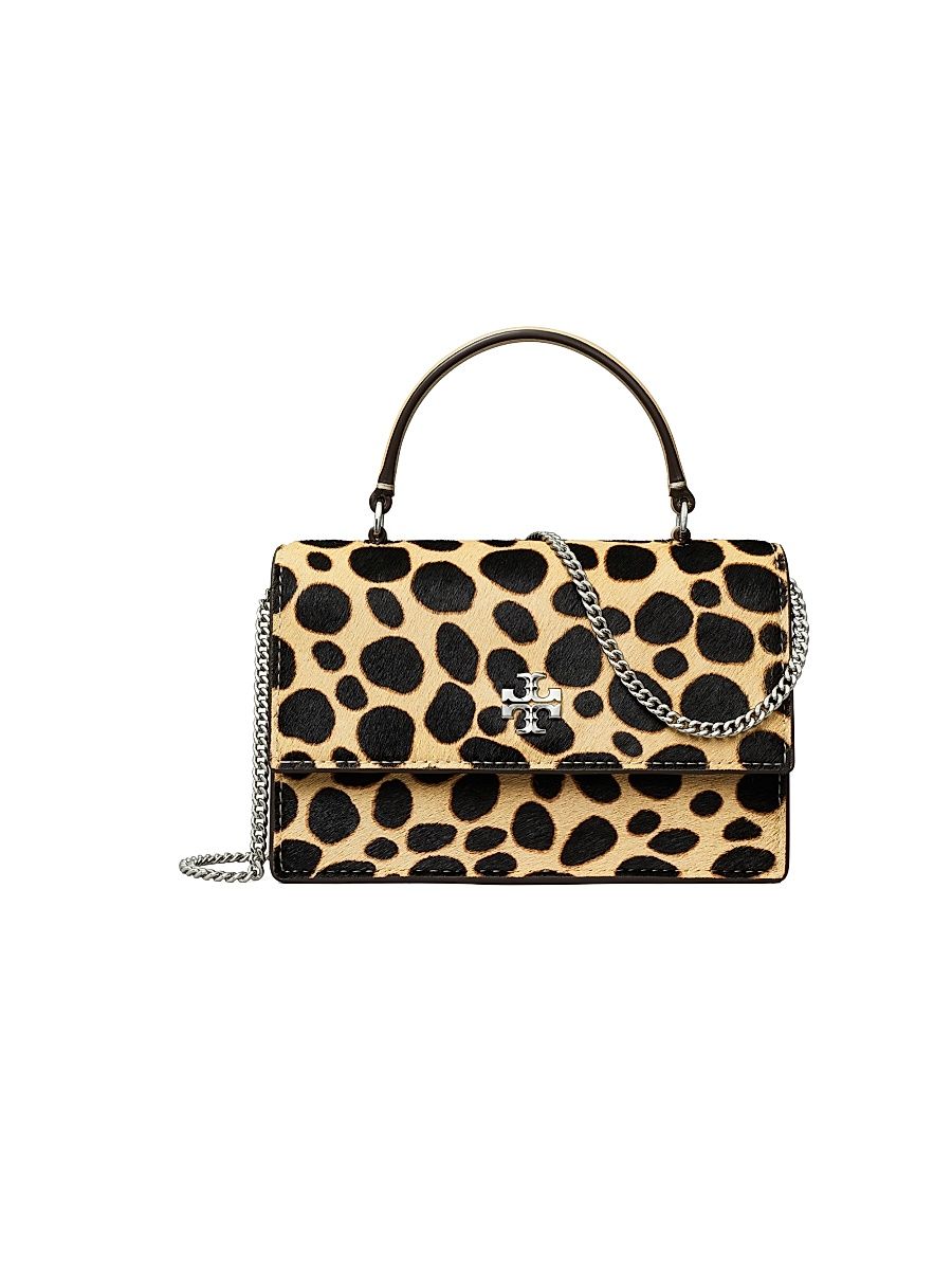 Women's Mini Kira Leopard-Printed Calf Hair Top Handle Bag - Trench And Black