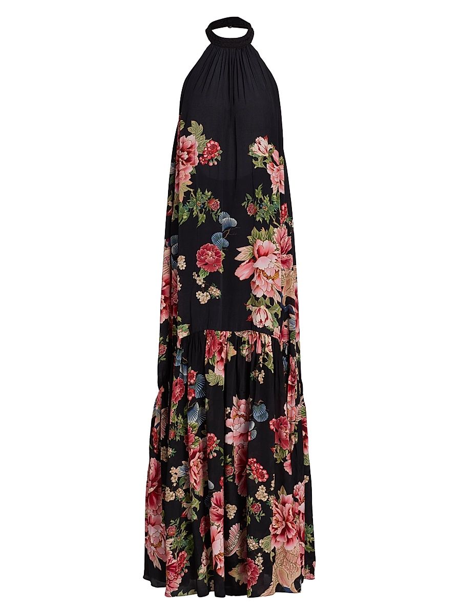 Women's Rani Printed Halterneck Maxi Dress - Black - Size Large