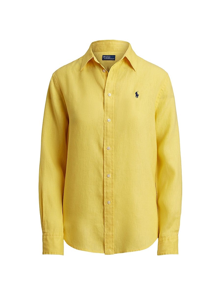 Women's Logo-Embroidered Linen Classic-Fit Shirt - Oasis Yellow - Size XS