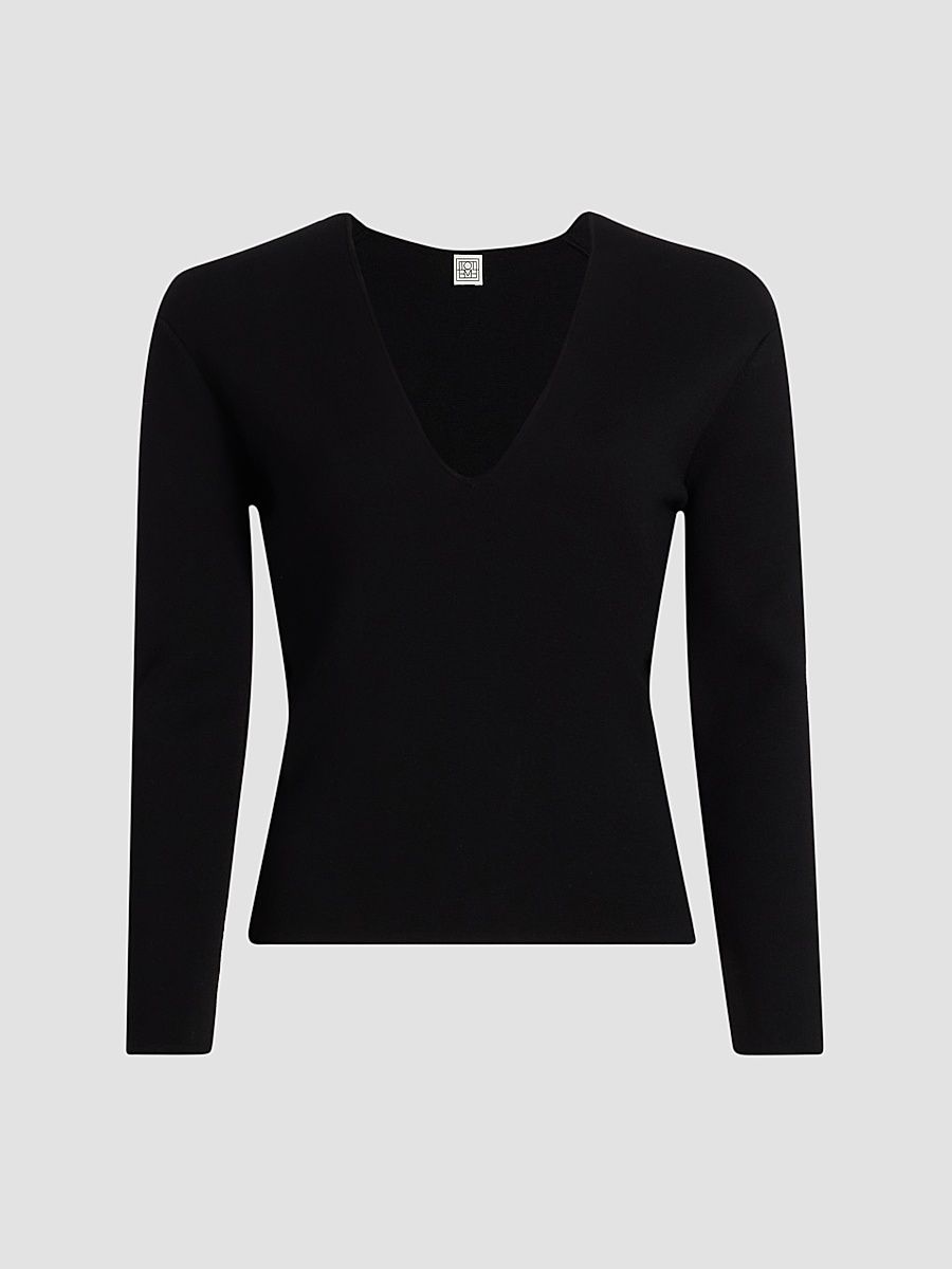 Women's Compact Knit V-Neck Top - Black - Size XL