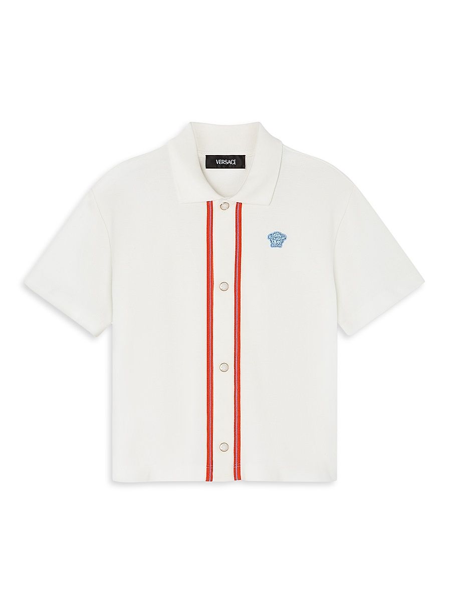 Little Boy's & Boy's Medusa Embroidery Piqué Shirt - White Powder - Size 8