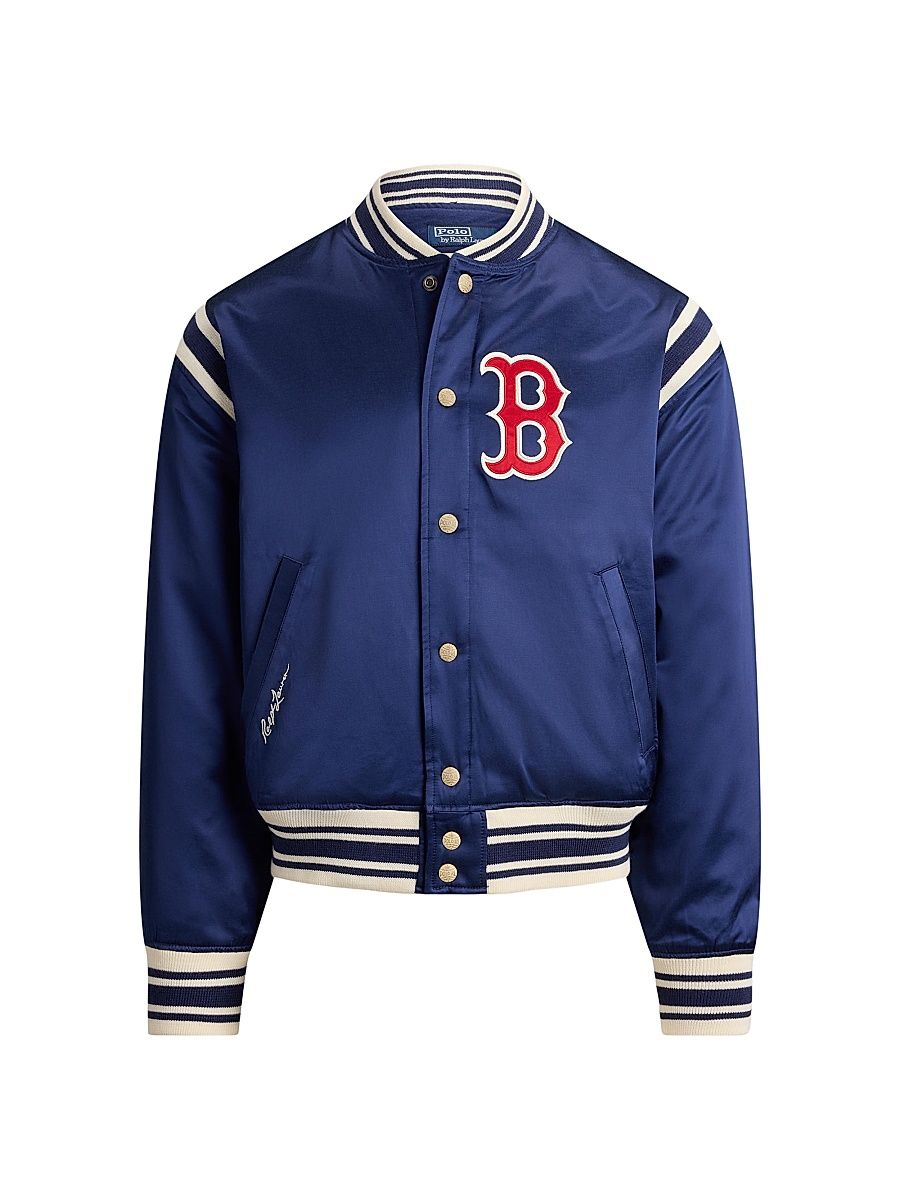 Men's Red Sox Cotton-Blend Satin Bomber Jacket - Dark Cobalt - Size XL